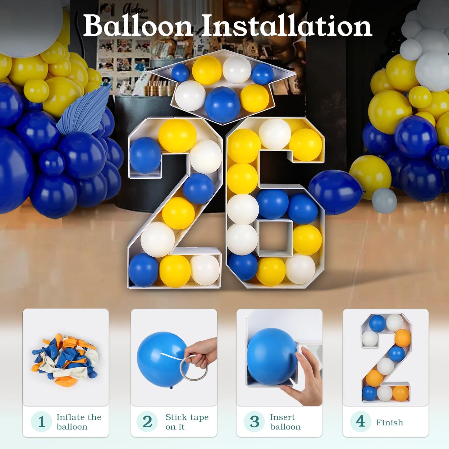 2026 Graduation Party Decorations - 2.3FT Pre-Cut 26 Marquee Numbers Sign with Light - Mosaic Foam Board Includes Glue Gun Balloons for Kindergarten Preschool College Prom