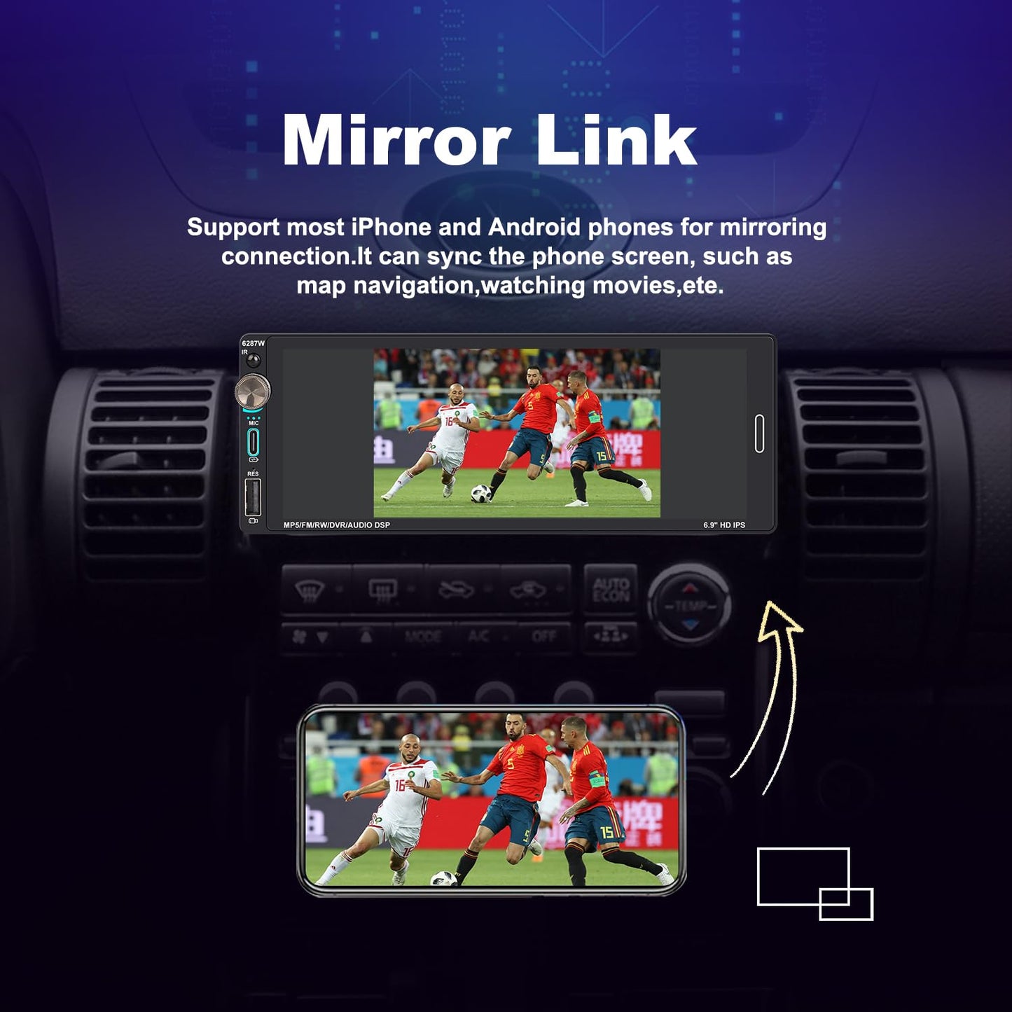 Alondy Single Din Car Touchscreen Radio (6.9-inch) Compatible with [Wireless] Apple CarPlay Android Auto Car Stereo Bluetooth USB (2.1A Type-C Fast Charge) Backup Camera RCA