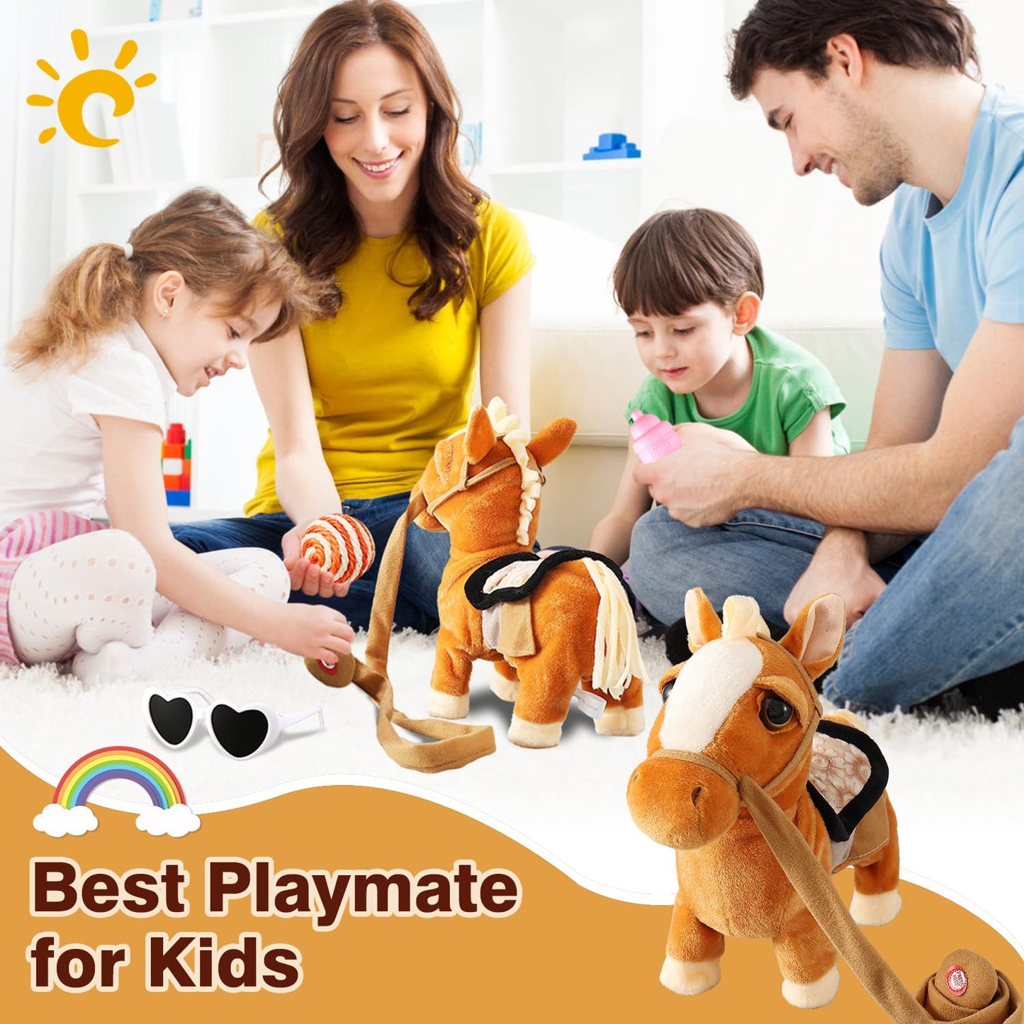 Musical Singing Dancing Plush Interactive Pony Walk Along Toy Horse with Leash - Robot Plush Stuffed Animal Shaking Head Buttocks for Boys & Girls Kids or Toddlers - H: 11.81"
