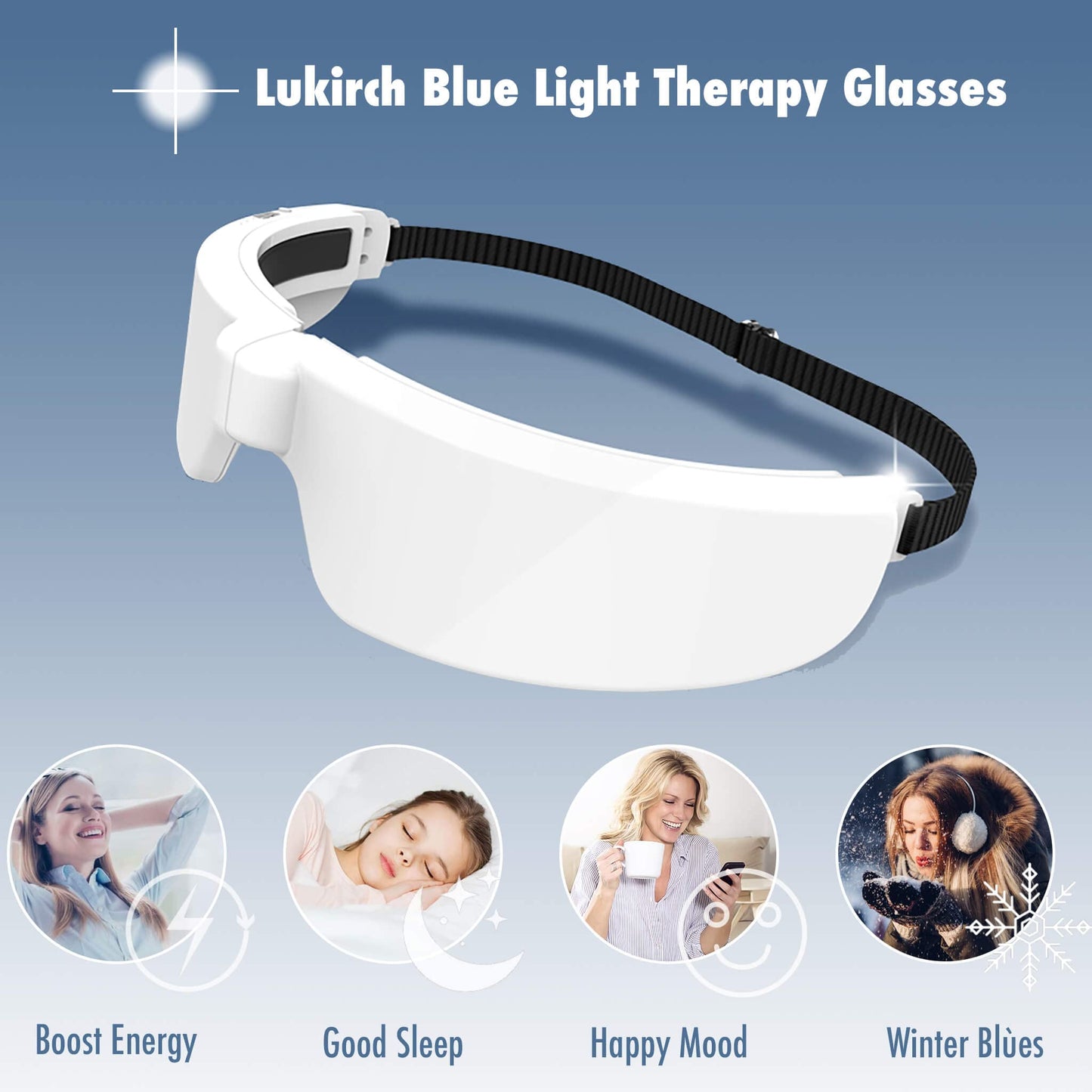 Lukirch Light Therapy Glasses, Portable & Wearable UV-Free Blue Light Therapy Lamp, Natural Relief for Good Sleep, Happy Mood, Boost Energy and Jet Lag (Glasses-I)