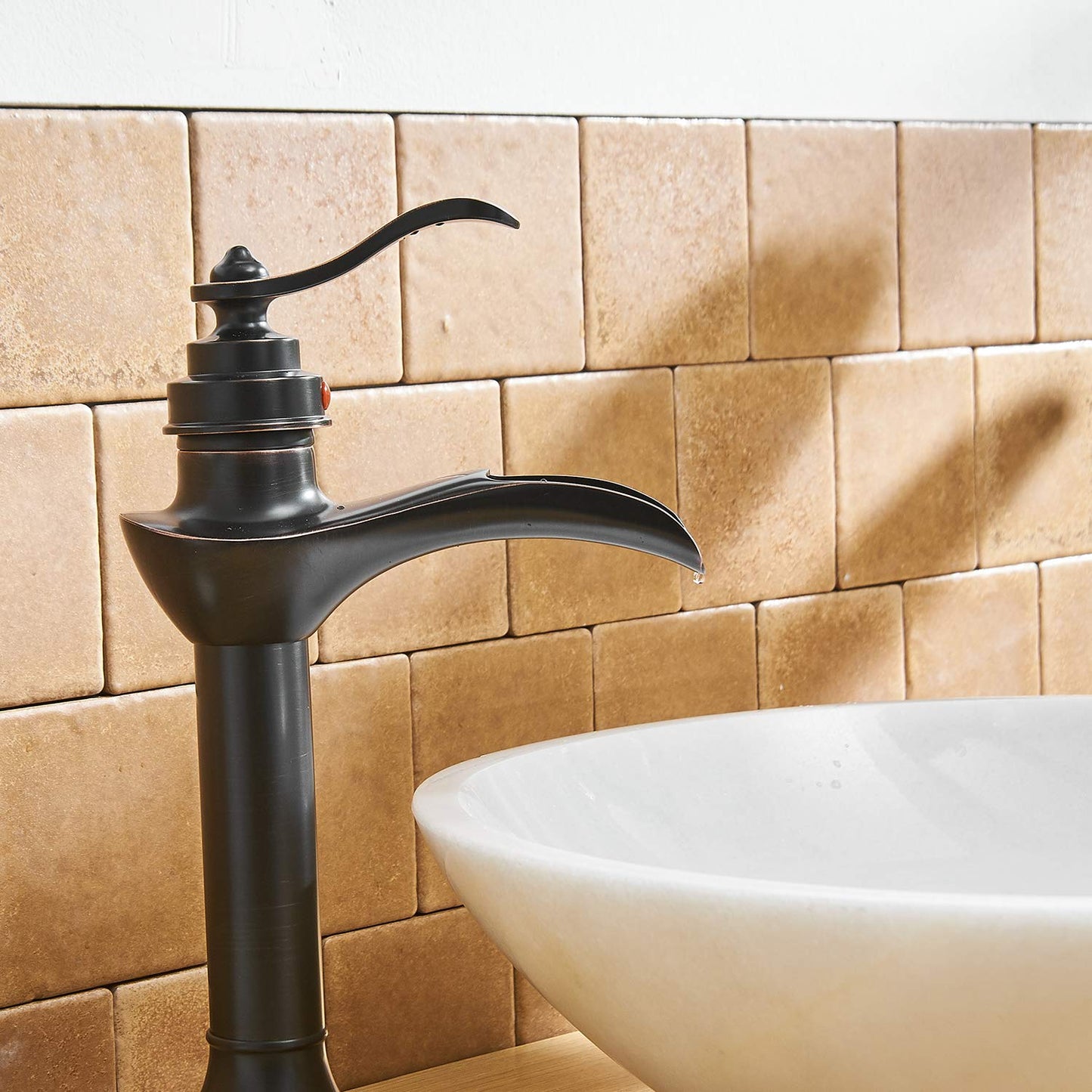 BWE Vessel Sink Faucet Oil Rubbed Bronze Bathroom Faucet with Pop Up Drain Assembly and Supply Hose Single-Handle Single Hole Tall Bathroom Faucet Vanity Lavatory Mixer Tap Tall Body
