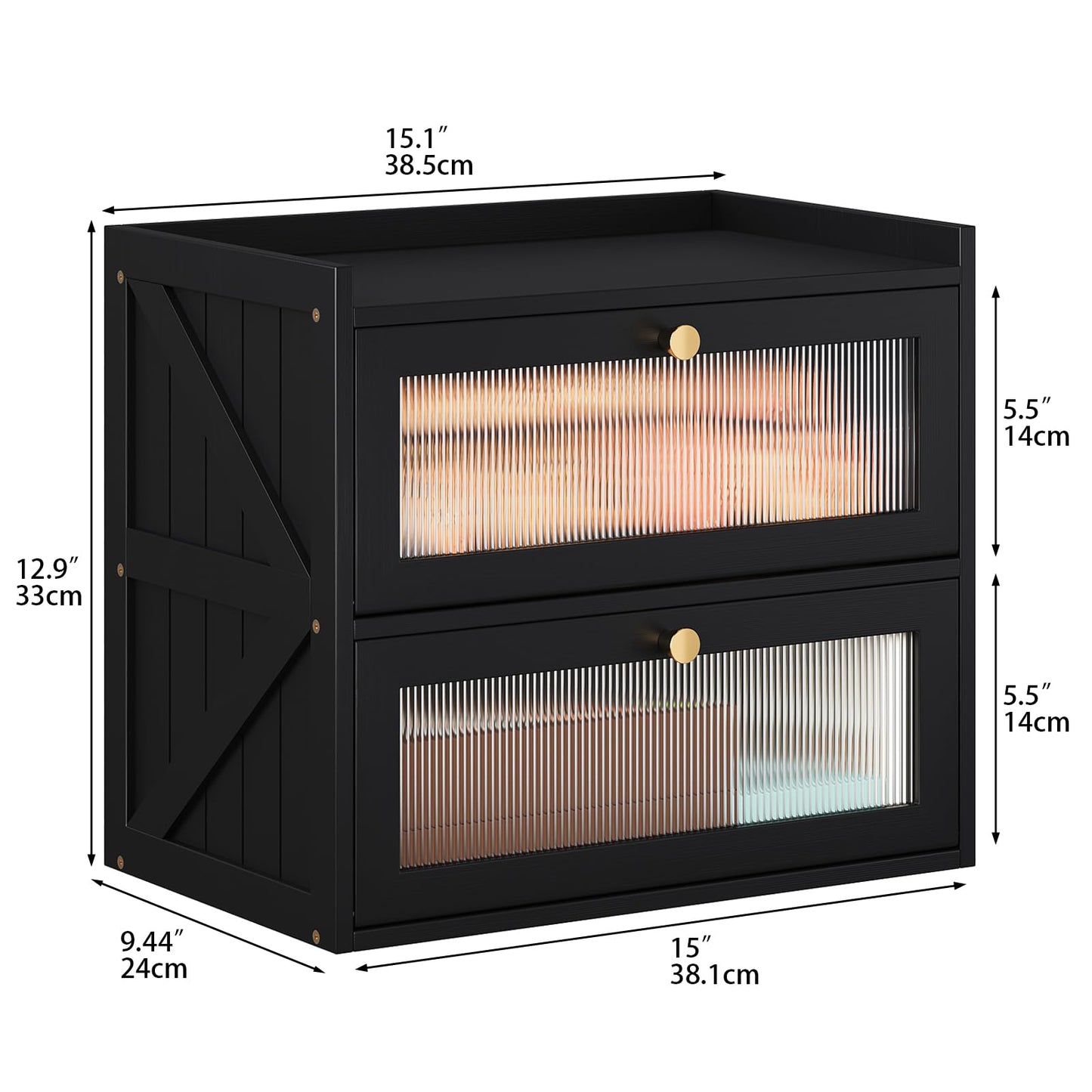 Trironsun Double Layer Bread Box for Kitchen Counter Black Bread Storage Container with Acrylic Door Large Farmhouse Breadbox Organizer Bread Holder (Black)