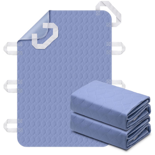 2 Pack Positioning Bed Pad with Handles, 8 Sturdy Handle Washable Bed Pads for Incontinence, Waterproof, Reusable Underpads for Elderly Hospital Home Care, Blue, 36”×52”