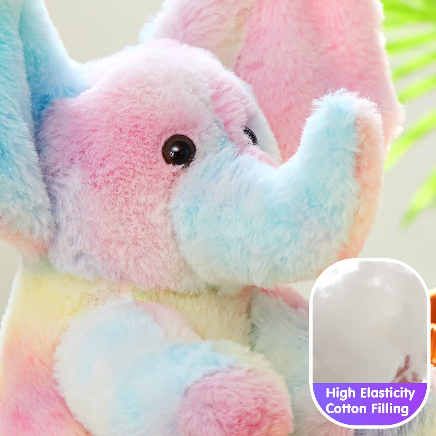 Glow Guards 12’’ Peek-A-Boo Light up Musical Electric Elephant Rainbow Plush Soft Toy Stuffed Animal Lullaby Night Light Interactive Hide and Seek Game Talking Doll Christmas Holiday Birthday Gifts for Toddler Kids