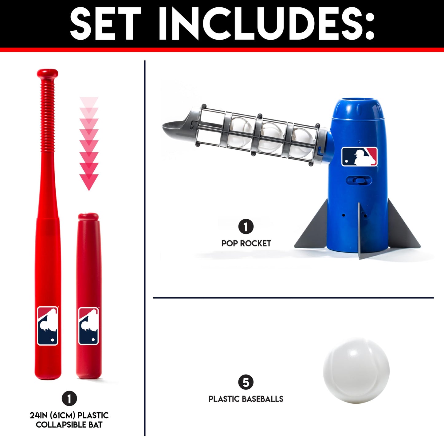 Franklin Sports MLB Kids Teeball Pitching Machine - Pop Rocket - Youth Teeball and Baseball Practice - Includes 5 Plastic Baseballs & Baseball Bat