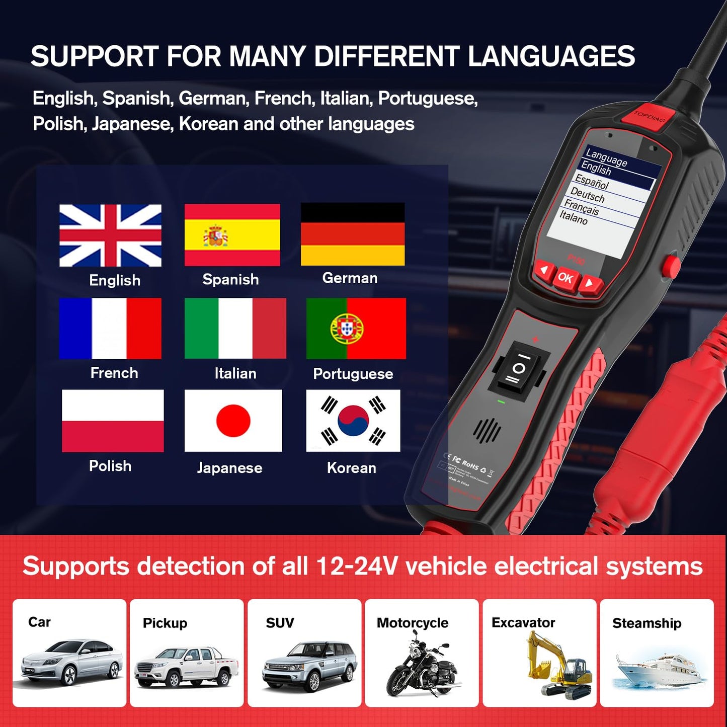 Electrical Tester for 6V-30V Cars, Short Circuit Breaker Finder Tool, Automotive Circuit Tester, Voltage Tester, P150
