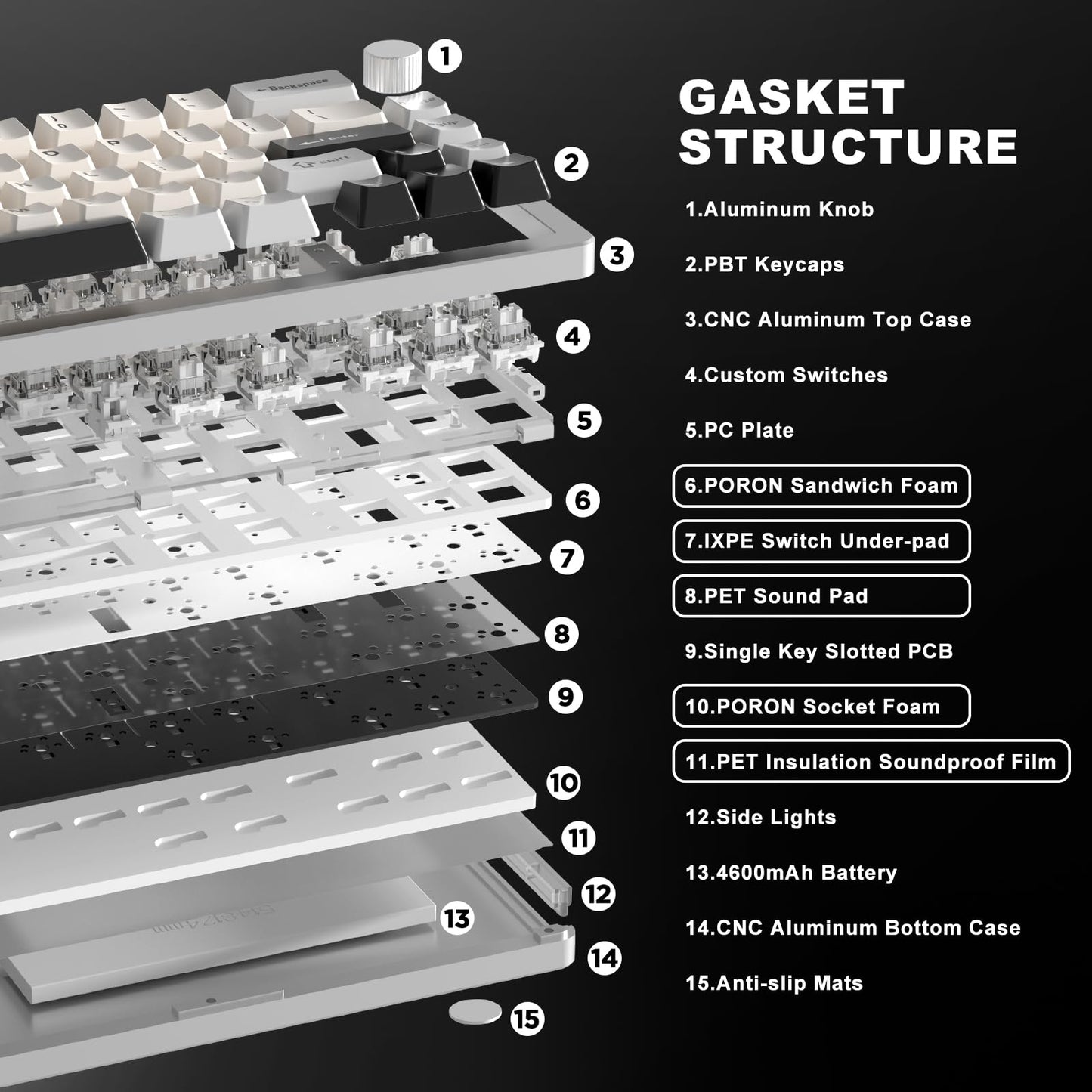 YUNZII AL66 Wireless Mechanical Keyboard,65% Knob Control Aluminum Gaming Keyboard BT/2.4G/Wired Hot Swappable Pre-lubed Switches, Gasket Mounted RGB Keyboard for Win/Mac(Milk Switch, Silver)