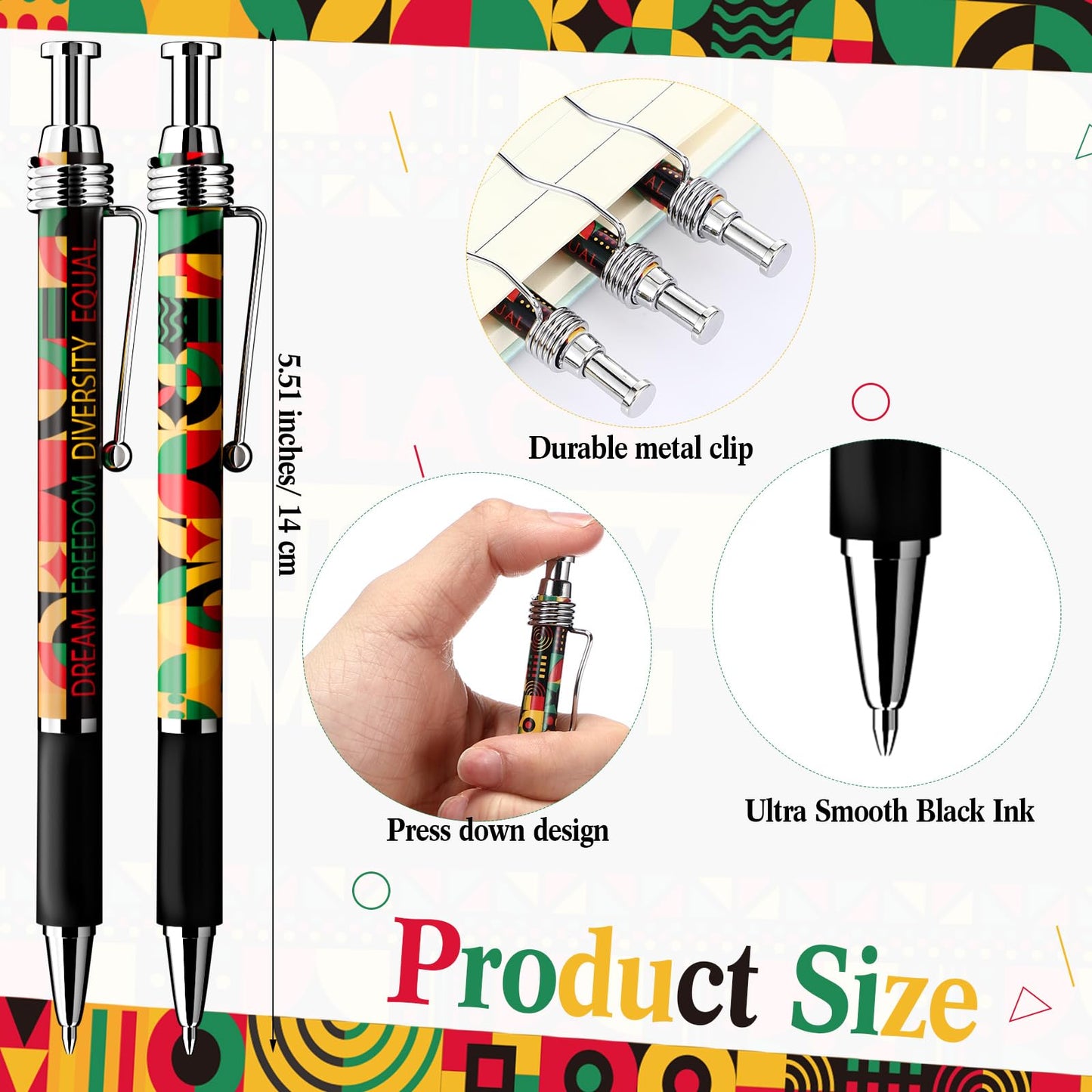 Sayglossy 200 Pcs Juneteenth Gift Bulk Happy Juneteenth Day Ballpoint Pens Freedom Day Independence Theme Ballpoint Pens for Party Supplies Favors Festival Decoration (Geometric Pattern)