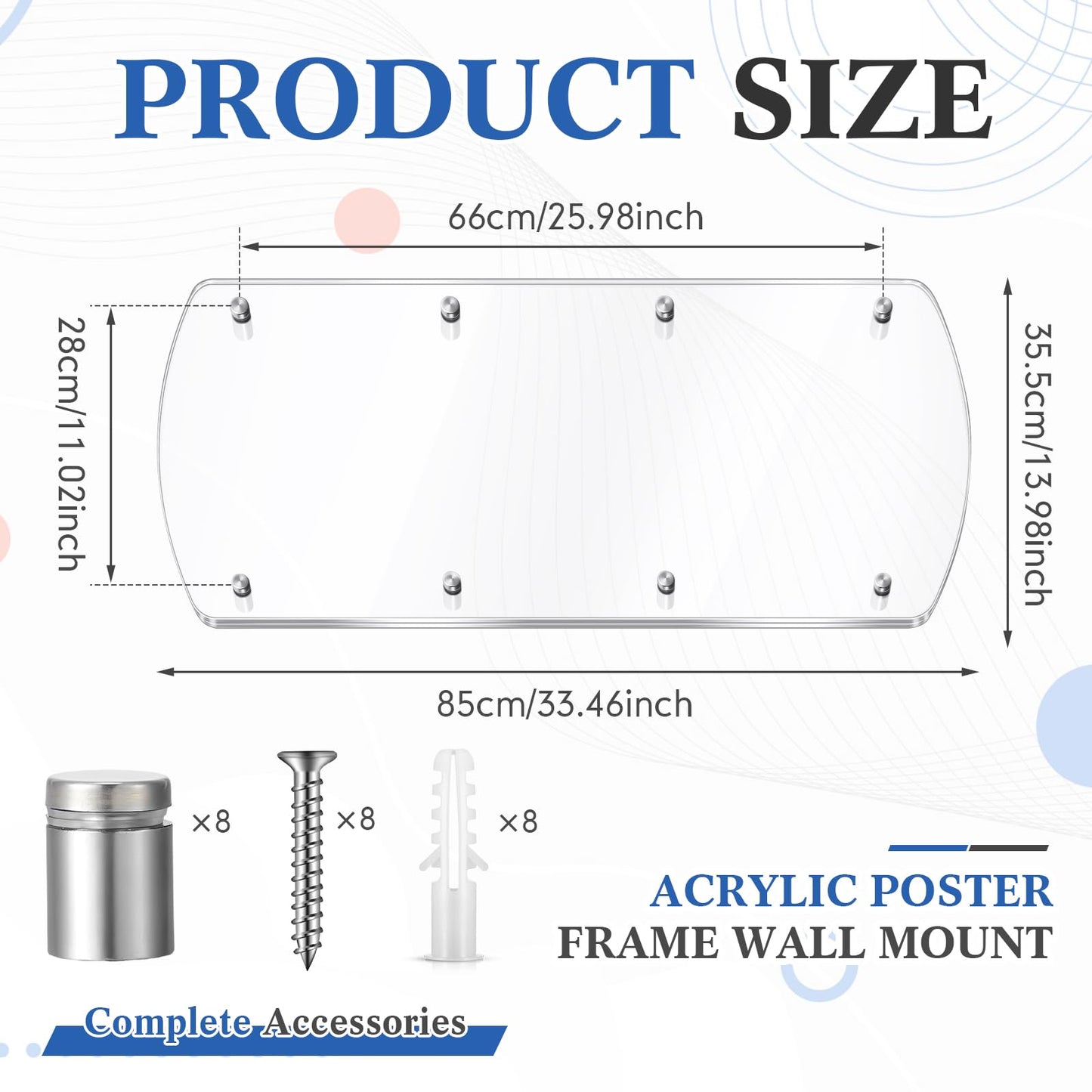 Thyle Large Acrylic Floating Frame 33.5 x 14 Inch Wall Sign Holder with Standoff Wall Mount Poster Frame 1/2/3 Signs Available