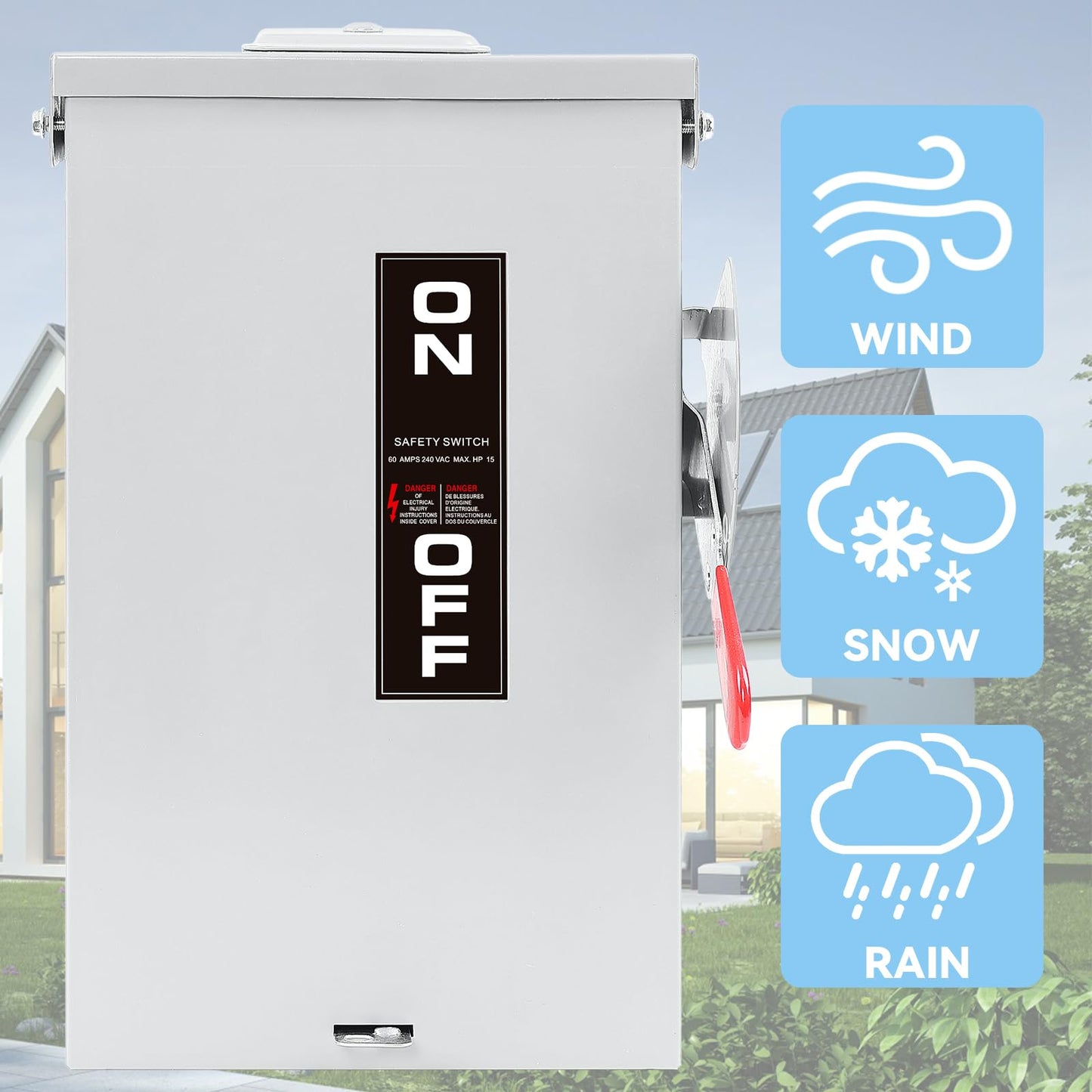 60 Amp Disconnect Switch Box,3 Pole Safety Switch,Non-Fusible,Indoor&Outdoor,Meeting NEMA 3R Standards,Galvanized Steel，Anti Corrosion and Rust Prevention,10-Year Warranty