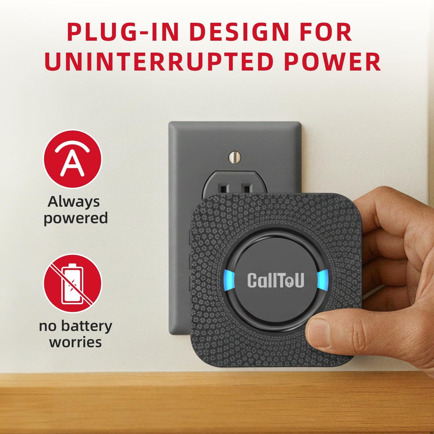 CallToU Caregiver Pager Wireless Call Button for Elderly at Home, 500+ ft Open Area Long Range Through Walls, 3 Plug-in Receivers and 2 Waterproof SOS Buttons, Home Nurse Call System