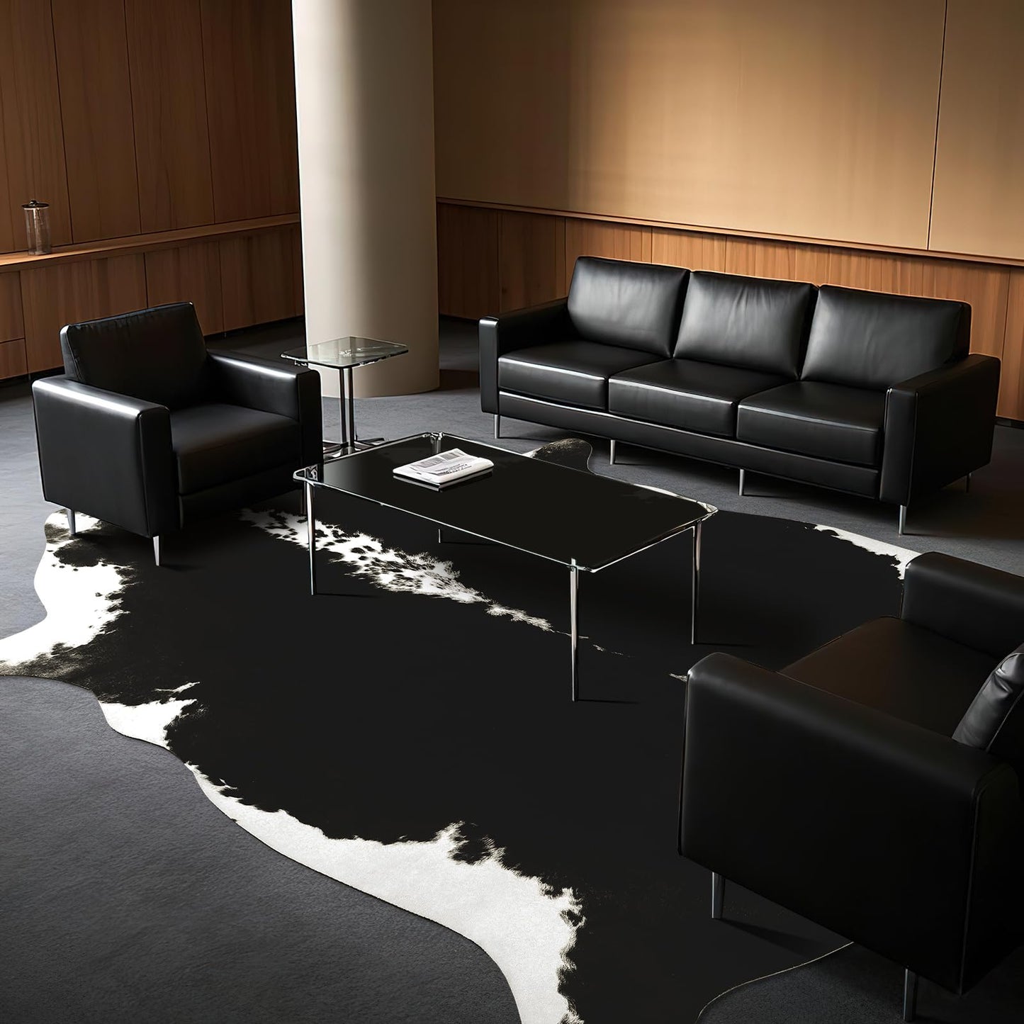 BENRON Premium Cowhide Rug Black, Faux Cow Hide Rugs for Living Room Bedroom Western Home Decor, Non Slip Cute Rug with Irregular Animal Skins and Hides, 5.2 x 6.2ft