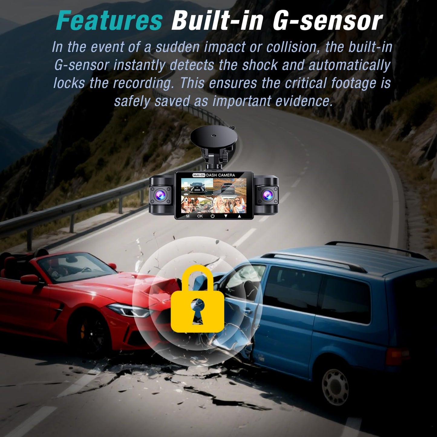 4 Channel 2.5K Dash Cam Front Rear Left Right, 170° Wide Angle Car Dash Camera with 5GHz WiFi & App Control, G-Sensor, Super Night Vision, 24H Parking Monitor, Loop Recording, 64GB SD Card Included