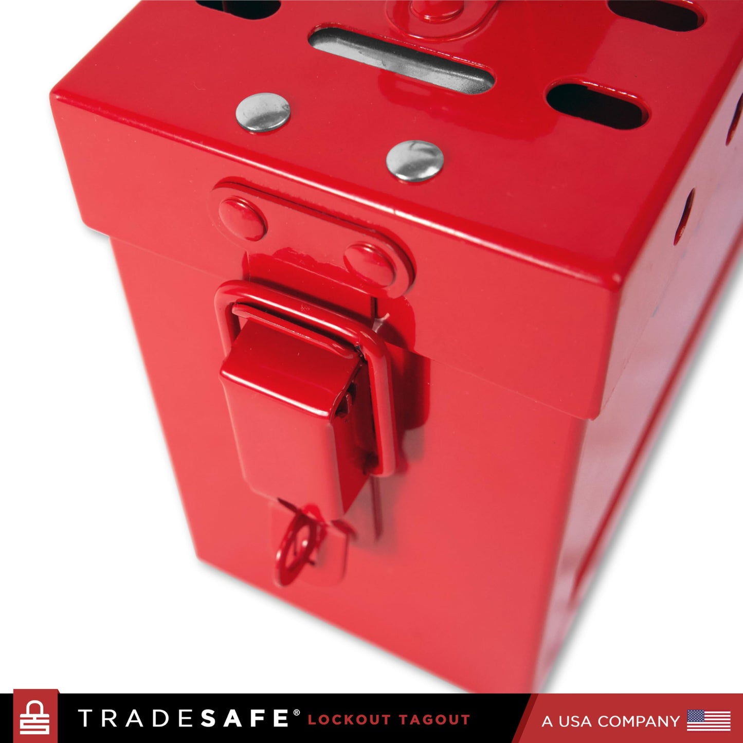 TRADESAFE Lockout Tagout Group Lock Box - Premium Loto Group Box, 18 Gauge Steel Lockout Box, Red Lock Box for OSHA Compliant Group Loto Procedures