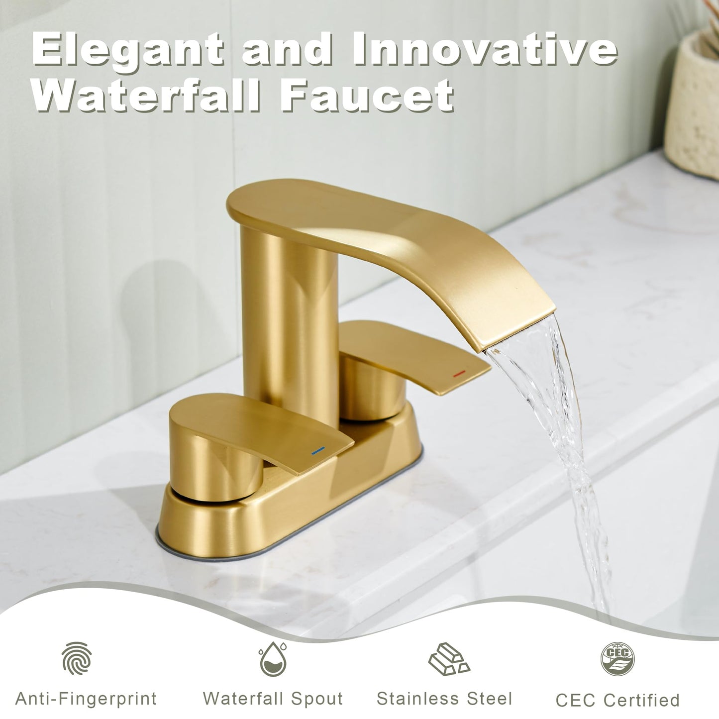 Ultimate Unicorn Bathroom Faucet for Sink Brushed Gold, 4 Inch Bathroom Sink Faucet for 3 Hole or 2 Hole, 2 Handle Waterfall Faucets with Pop up Drain, Centerset Faucets for RV Counter
