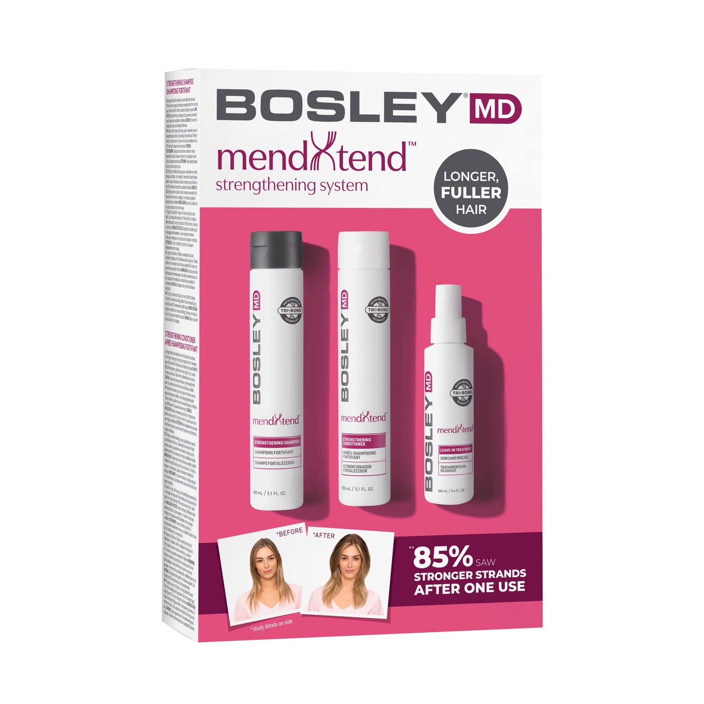 BosleyMD MendXtend Strengthening System with Saw Palmetto & Hyaluronic Acid â€“ Prevents Breakage and Promotes Growth for Longer, Thicker, Fuller Hair,1 Count(Pack of 3)