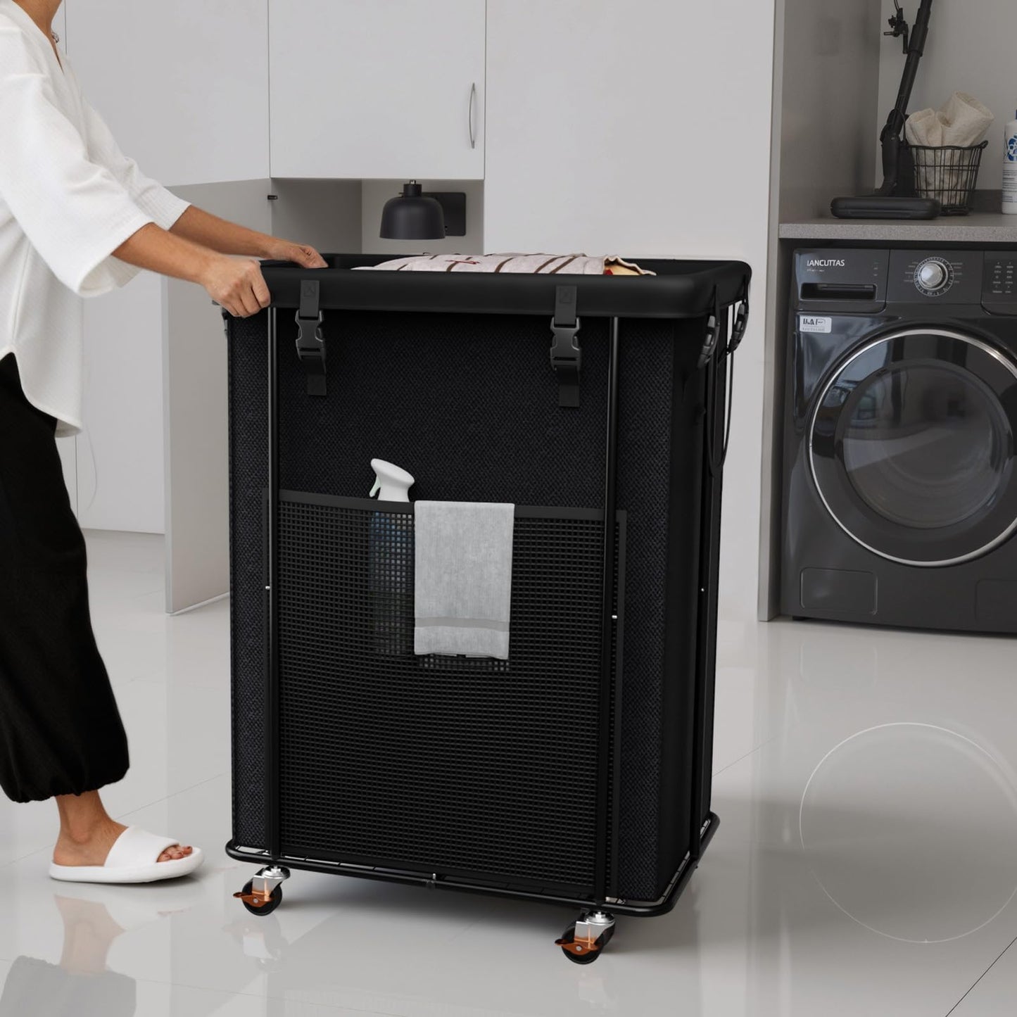 220L Laundry Hamper with Cover, Rolling Laundry Basket with Wheels, Large & Tall Dirty Clothes Hamper with Metal Frame and Removable Bag for Bedroom Aesthetic, Laundry Room, Bathroom, Dorm
