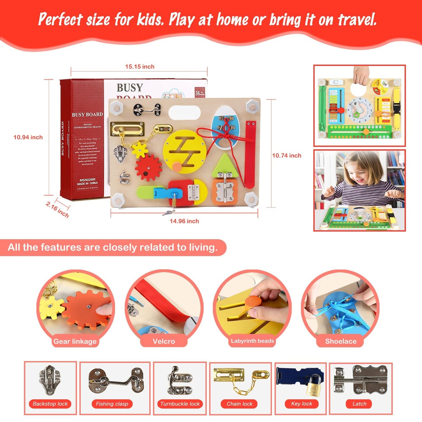 Smartwo Double-Sided Busy Board, Montessori Activities Wooden Sensory Toy for Preschool Educational Learning, Train Fine Motor, Concentration, and Life Skill Abilities for Kids 3+ Years Old