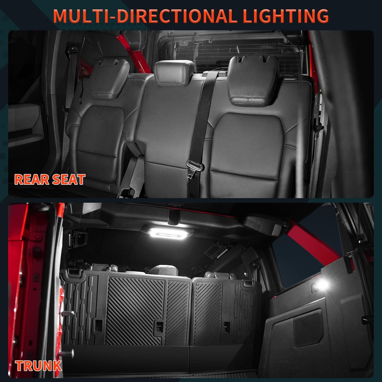 Aigmux Rear Ceiling Lights Compatible for Ford Bronco 2021-2024 4 Door Back Trunk LED Roof Top Lamp White Reading Lights W/Touch Switch