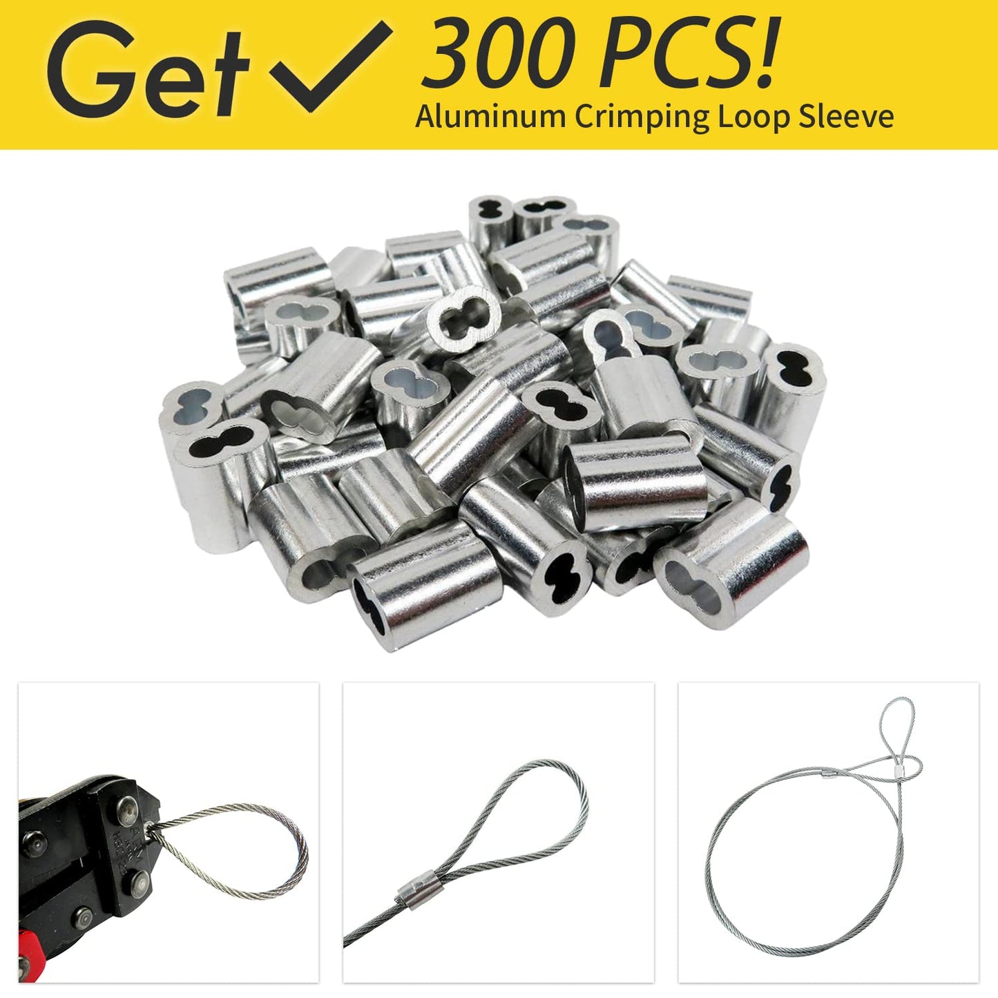 1/16 Wire Rope, 1000FT 304 Stainless Steel Cable with 300Pcs Crimp Sleeves, Aircraft Grade, 7x7 Strand, 368lbs Breaking Strength, for Garden Trellis, Clothesline, Railing,Trellis