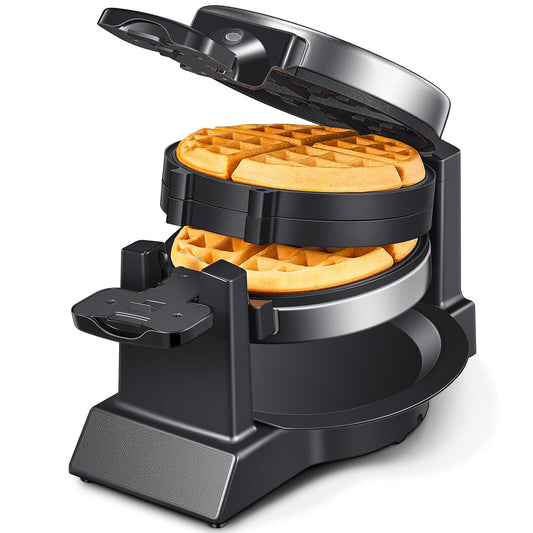 Classic Waffle Iron, Double Belgian Waffle Maker 180°Flip, 1400W Waffle Iron 8 Slices, Rotating & Nonstick Plates with Removable Drip Tray, Cool Touch Handles, Stainless Steel (8 Slices)