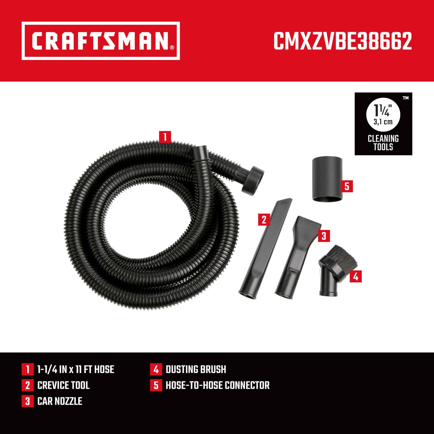 CRAFTSMAN CMXZVBE38662 1-1/4 in. Car Cleaning Wet Dry Vac Attachment Kit for Auto Detailing, Fits Most Vacs with a 2-1/2 in. Drum Inlet, Not Compatible with CMXEVBE17250 and CMXEVBE17678 Vacs
