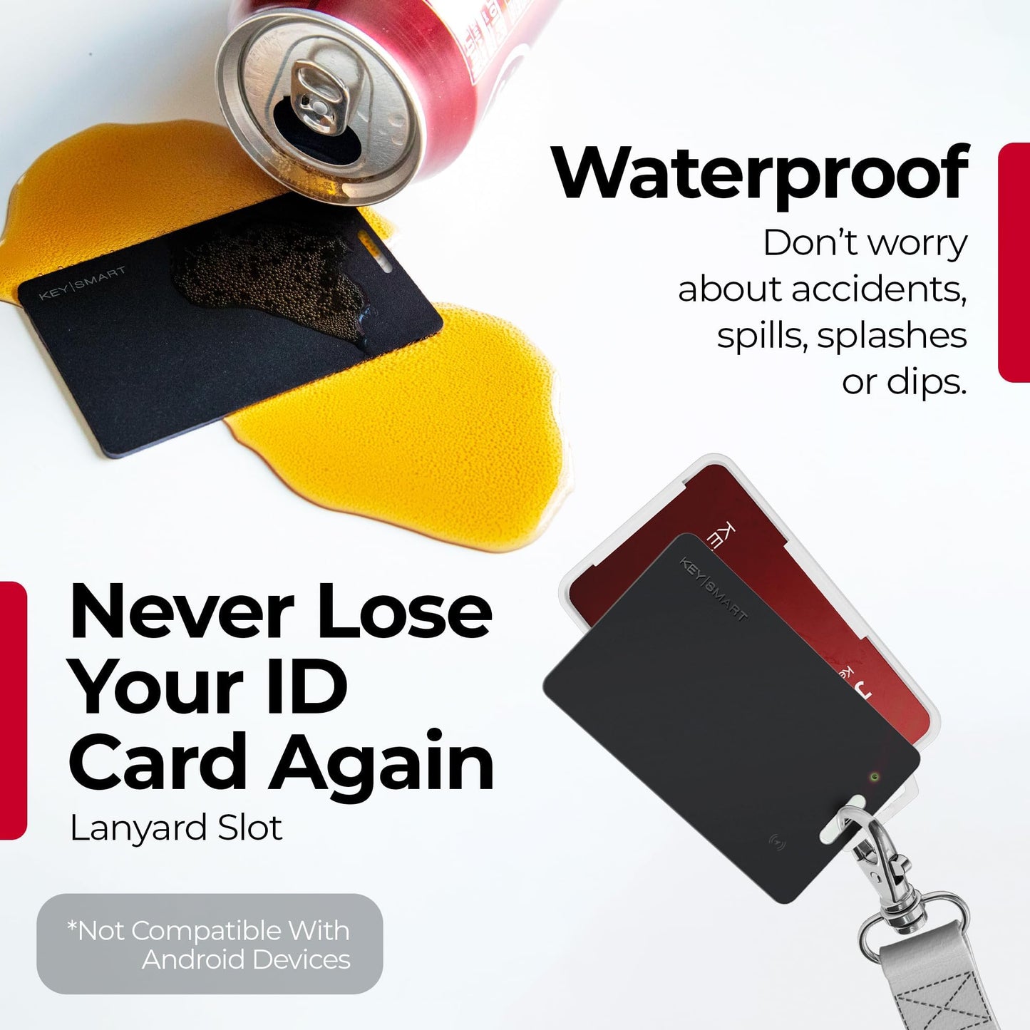 KeySmart SmartCard Wallet Tracker Card, Compatible with Apple Find My App, Rechargeable Thin GPS Item Finder for Luggage Tag, Purse, Passport, Slim Smart Bluetooth Tracking with Key Chain Hole