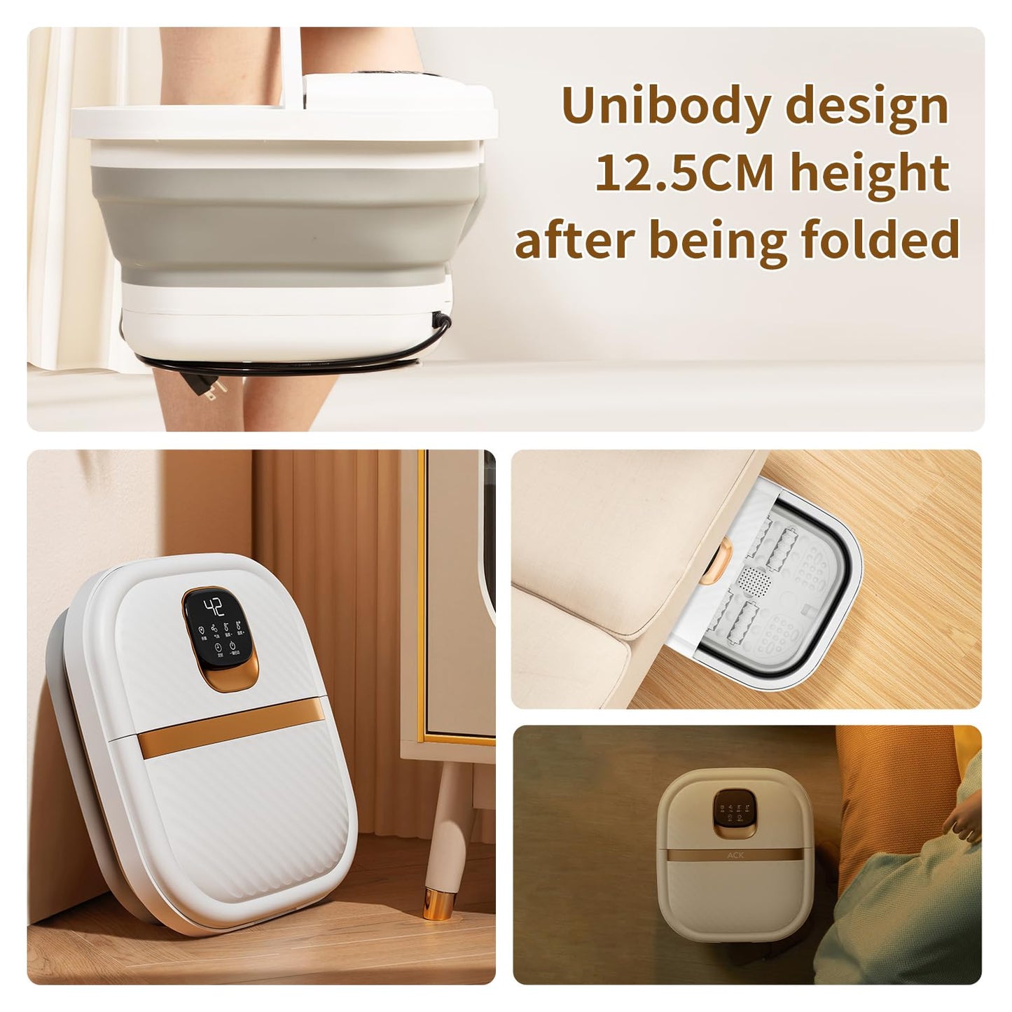 Collapsible Foot Spa with Heat, Touchscreen, Foldable Foot Bath Massager with Temperature Control, Foot Massage Rollers, Pedicure Foot Spa for Home, Office, Relaxation, Christmas gift for Men & Women