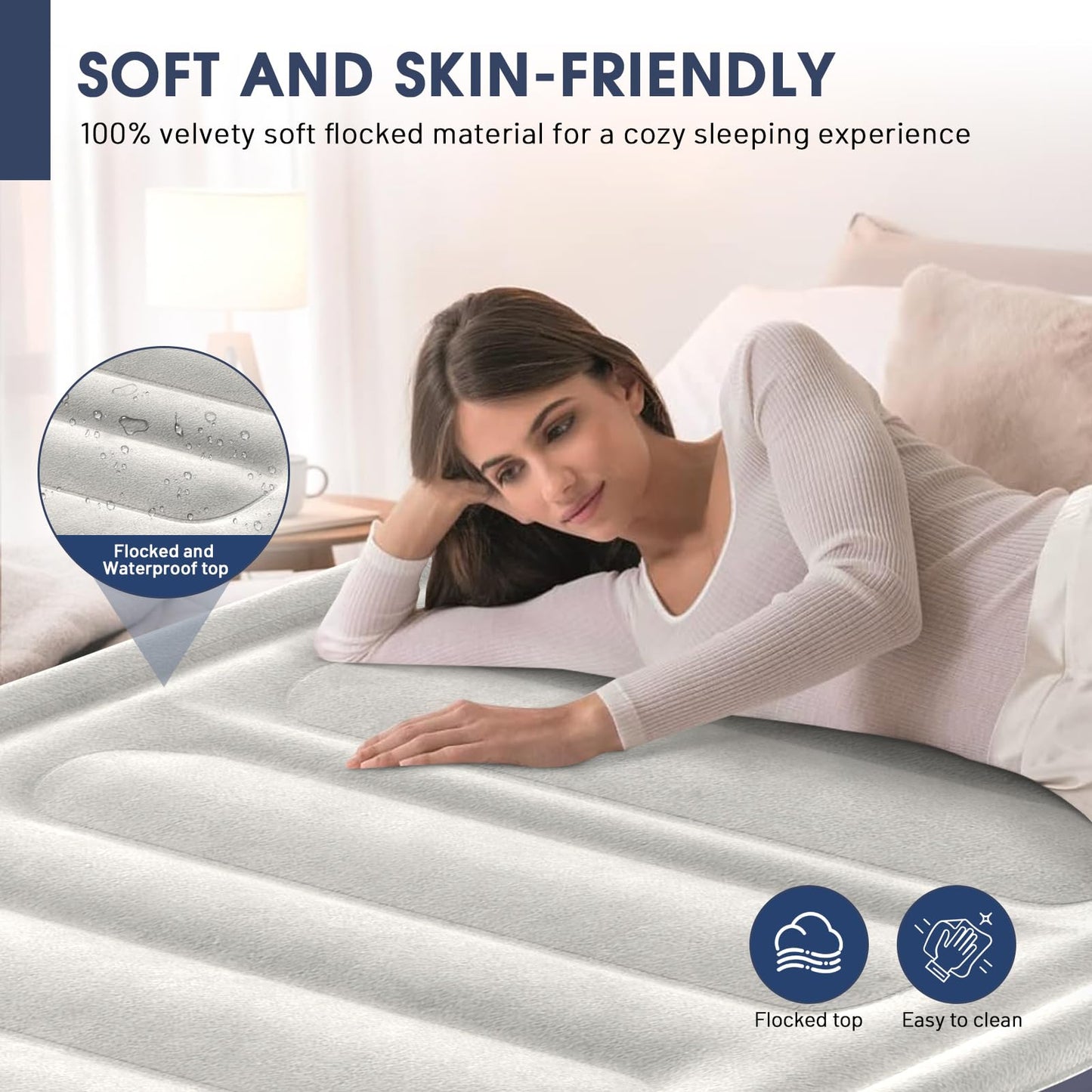 Twin Air Mattress with Built-in Pump,18''Raised Blow Up Mattress 2 Mins Self Inflation/Deflation,Upgraded Thicker Inflatable Mattress，Flocked Top Air Bed with Storage Bag for Guests,Home，Camping