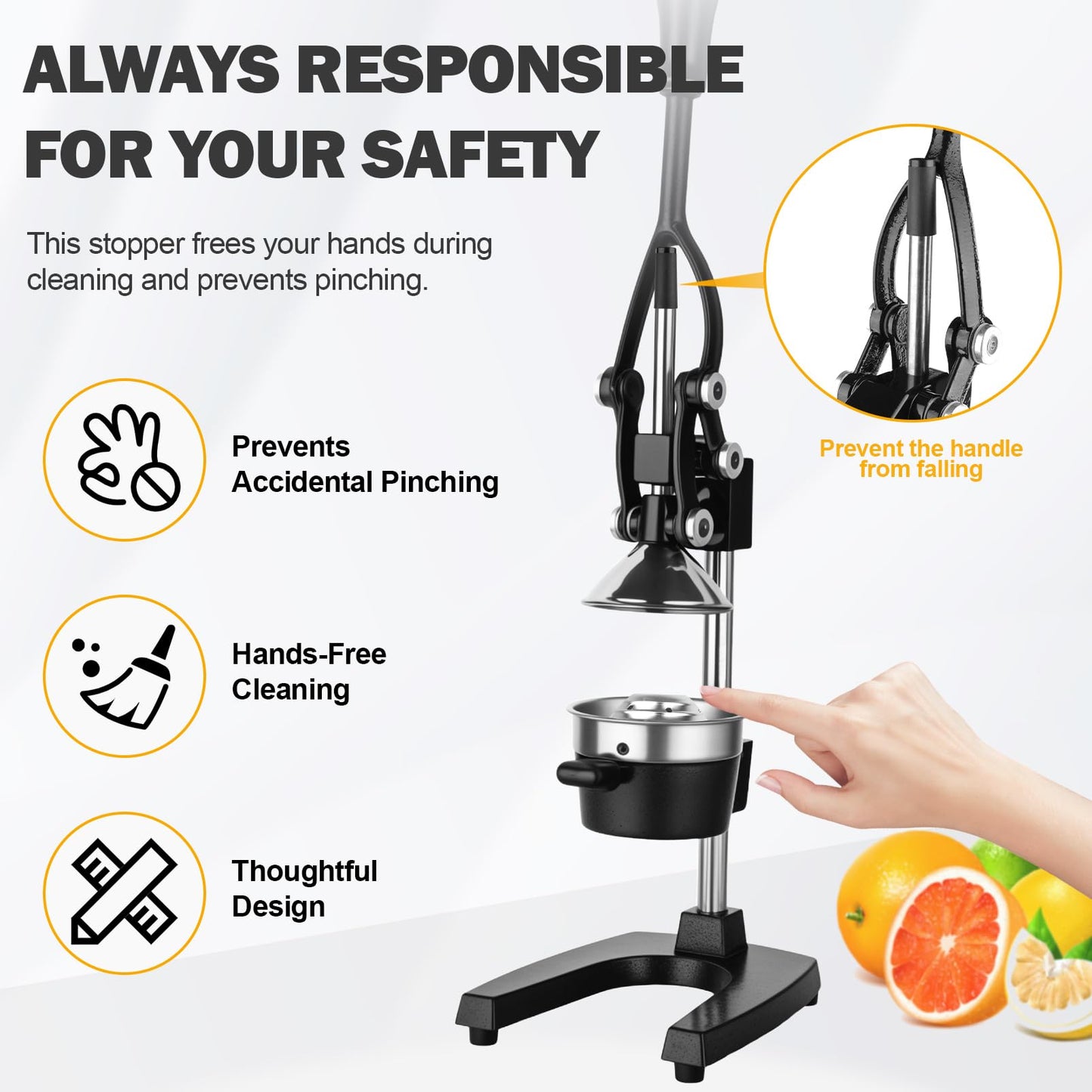 YDXHXH Lemon Squeezer Manual Citrus Juicer Press, Heavy Duty Cast Iron Orange Juicer with Stainless Steel Cone, Commercial Lever Juice Press for Lemon, Lime & Citrus Fruits, Easy to Clean