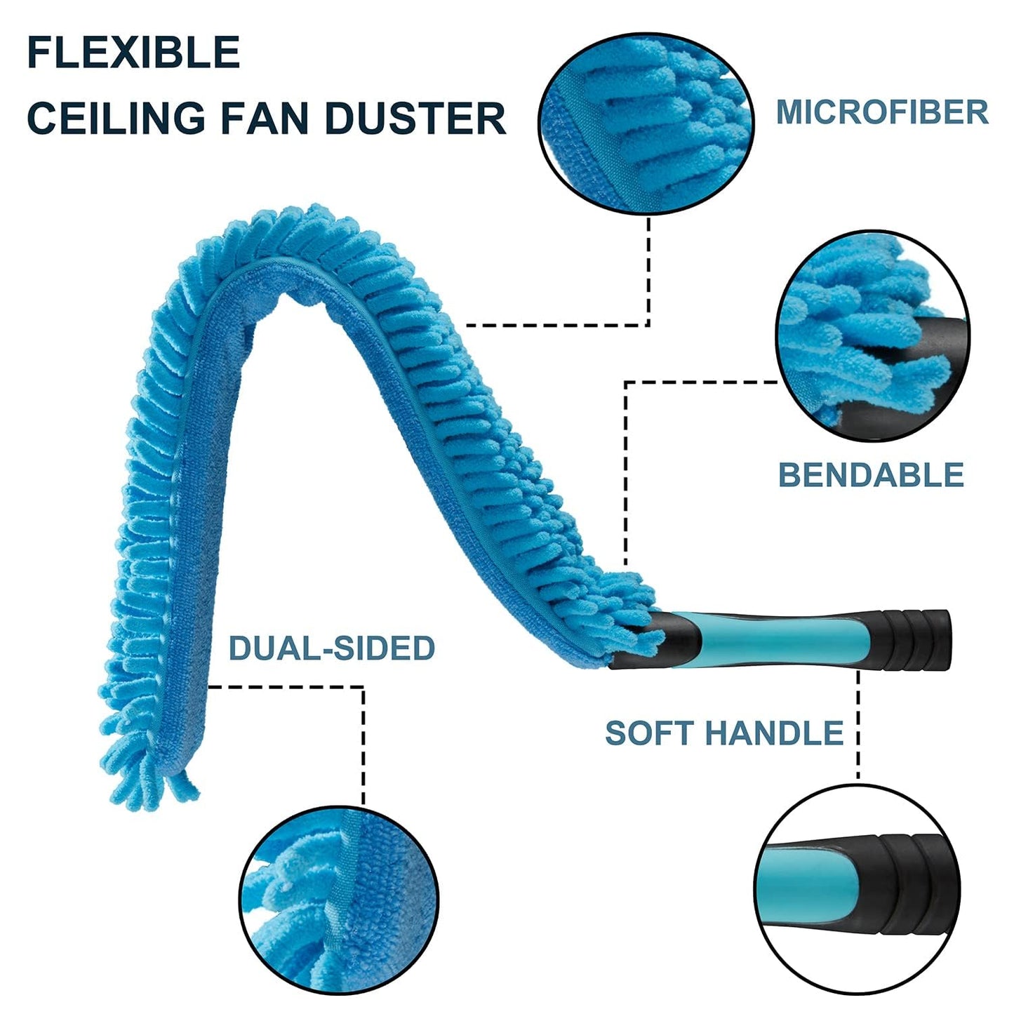 Hicavar 25 Foot High Ceiling Fan Duster with 6-18ft Extension Pole, Extendable Reusable Cobweb, Feather, Window Cleaning Squeegee Kit