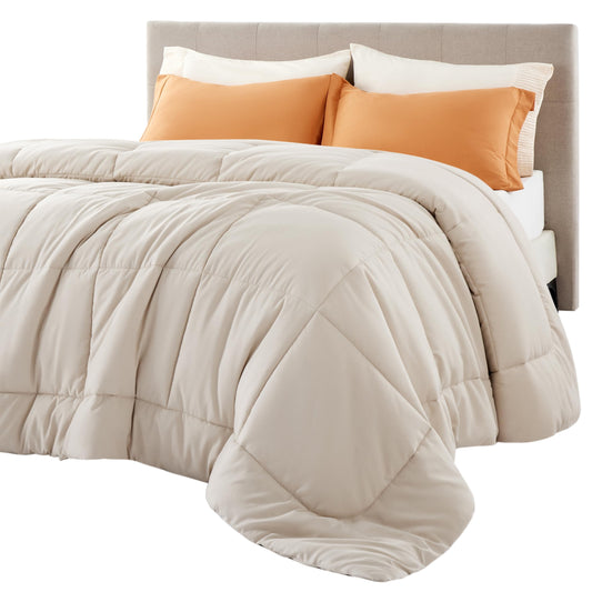 Bedsure Comforter Duvet Insert - Quilted Comforters Queen Plus Size, All Season Duvet, GentleSoft Down Alternative Bedding Blanket, with 8 Tabs, Gifts for Women/Men,Linen,Queen Plus 90 x 90 Inches
