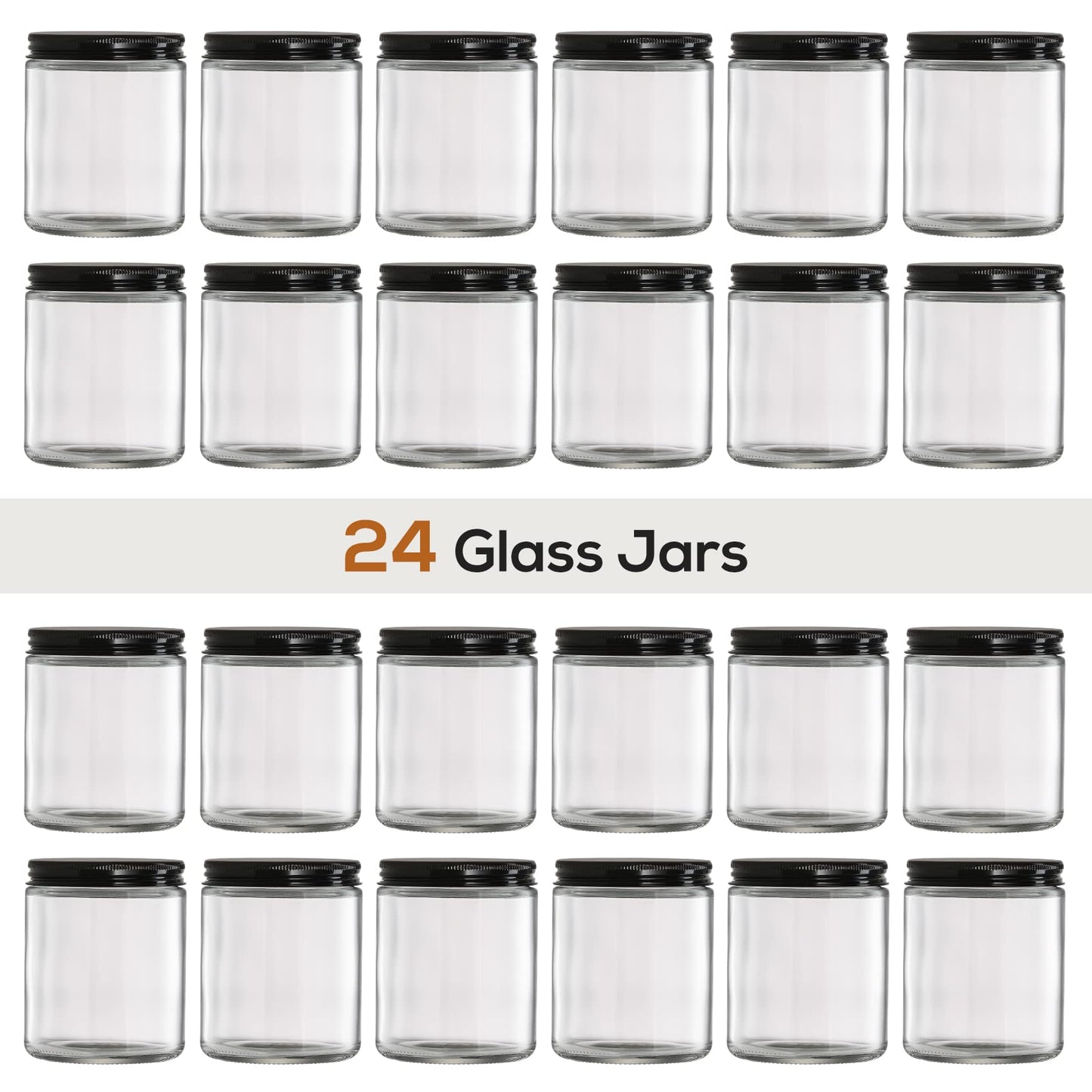 24 Pack, 8 OZ Thick Glass Jars with Metal Lids, Clear Round Candle Making Jars,Empty Food Storage Containers, Mason Canning Jar For Spice, Powder, Liquid, Sample, Lotion, Cosmetic,Dishwasher Safe