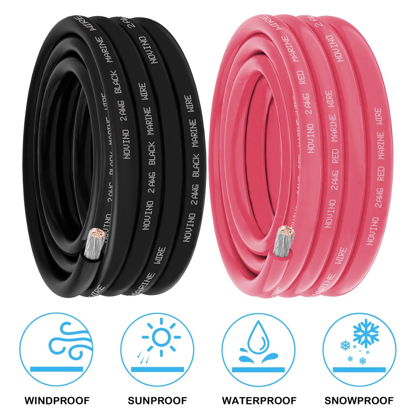 2 Gauge Maine Wire Include 2 Gauge 20FT Black & 20FT Red,2AWG Marine Grade Wire Oxygen-Free Tinned Copper Electrical Cable for Boat Automotive RV Camper Trailer Speaker Lighting Outdoor