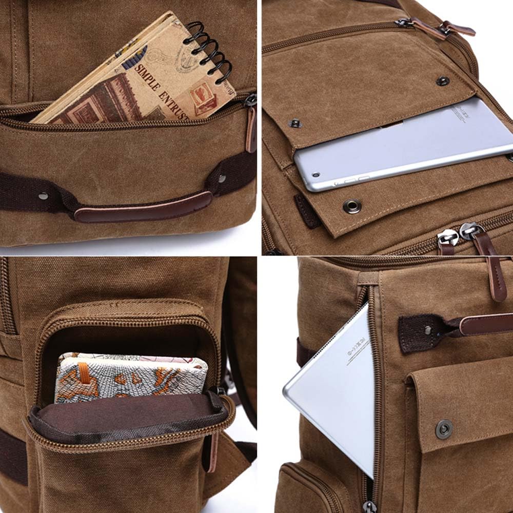 Jahomieo Vintage Canvas Backpack Casual Travel Rucksack 15.6inch Laptop Daypacks Hiking Camping Backpack