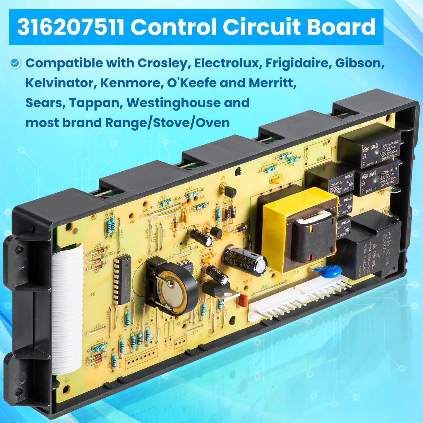 316207511 Range Stove Oven Control Board Replacement for Frigidaire Electrolux Kenmore Kelvinator Tappan Sears Electronic Clock/Timer Display Repair Upgrade 316207531 316557511 AP3561834