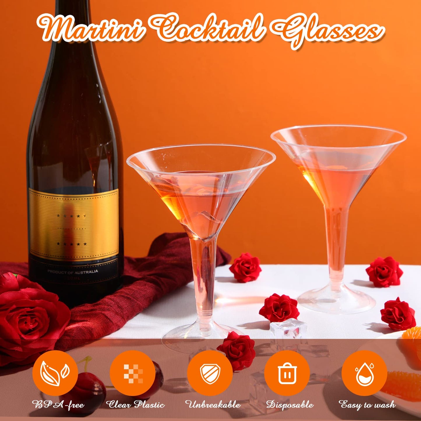 Zopeal 74 Pcs Plastic Martini Glasses 8 oz Clear Disposable Cocktail Dessert Parfait Glasses Stackable Stemmed Plastic Martini Cup for Wedding Party Bowl Wine Champagne Ice Cream Outdoor Picnic