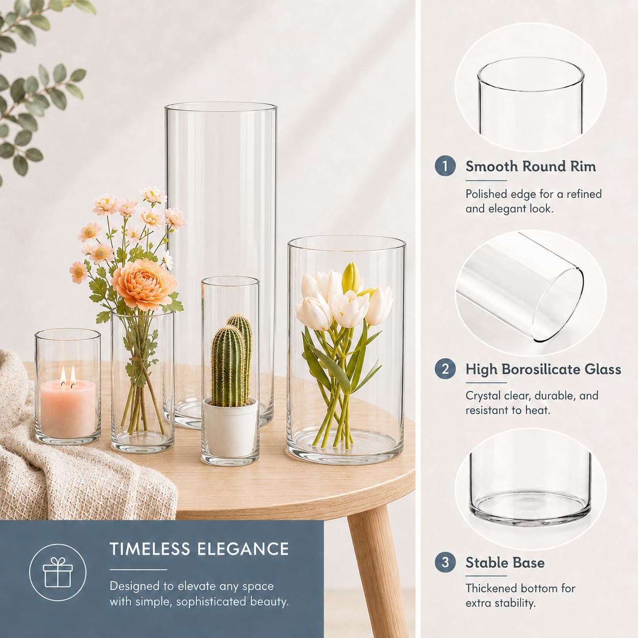 KRNDUMA 15pcs Glass Vase Cylinder Vases for Centerpieces Small Flower Glass Vases Home Decor Centerpiece Table Clear Flower Vase Decorations for Wedding＆Holiday 4,6,7.5,8,10 Inch Tall