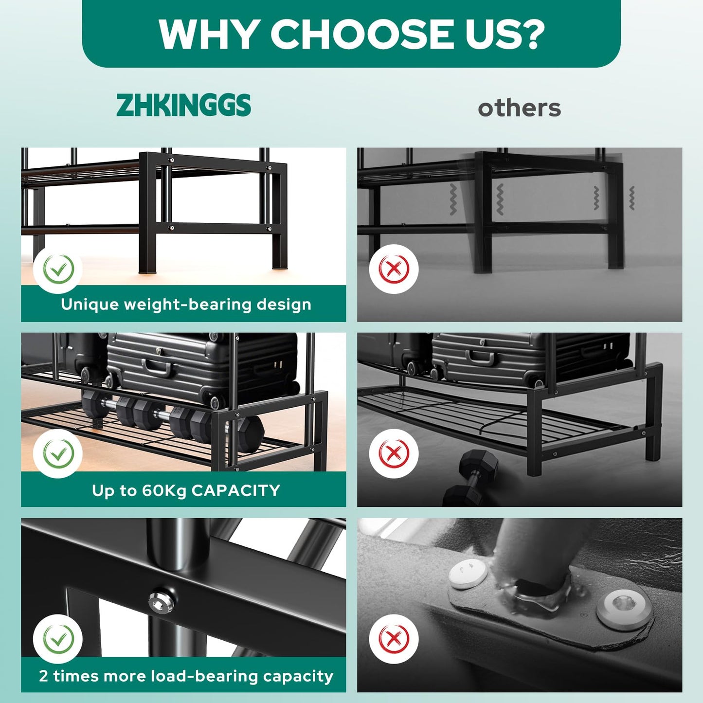 ZHKINGGS Clothes Rack, Double Rods Clothing Rack with 2 Bottom Shelves & 4 Side Shelves, Metal Garment Rack for Hanging Clothes, Heavy Duty Clothes Rack for Bedroom, Laundry, Living Room, Black