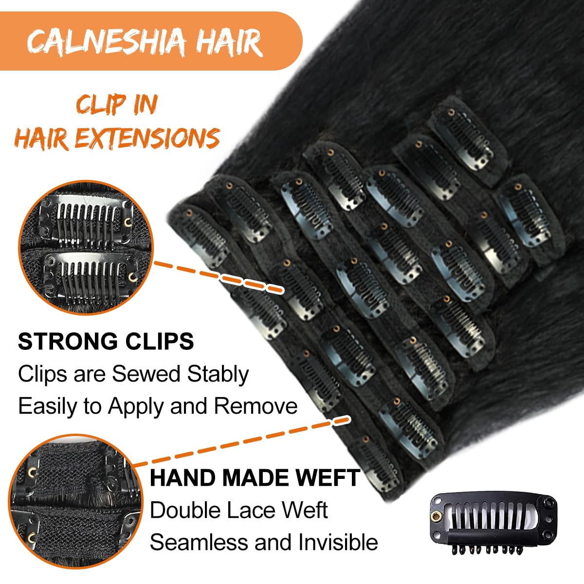 Kinky Straight Clip ins 8Pcs 110g 16 Inch Clip in Hair Extensions Real Human Hair Yaki Straight Clipins for Black Women Double Weft Full Head Brazilian Remy Hair Extensions 20 Clips