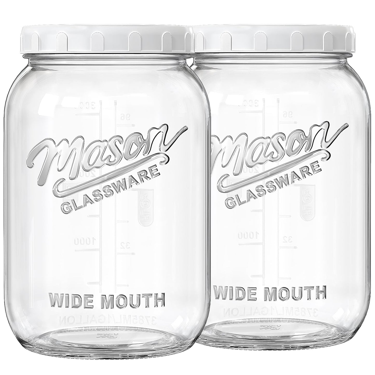 Folinstall 2 Pack 1 Gallon Glass Jar with Lid, Wide Mouth Mason Jars, Large Glass Flour Storage Containers with Airtight Lids, Candy Jar Safe for Cookie, Kombucha, Pickle, Sugar