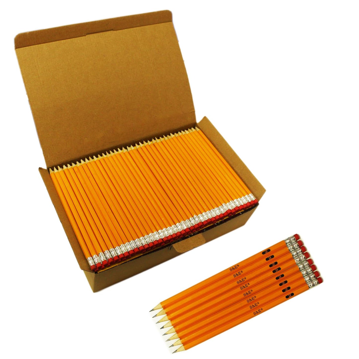S & E TEACHER'S EDITION #2 HB Pencils 600 Count, Pre-Sharpened Wood-Cased Yellow Pencils with Top Erasers, Bulk Box for Classroom Teacher Supplies, Back to School & Testing