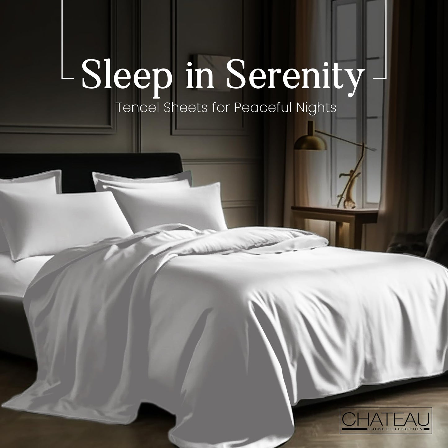 CHATEAU HOME COLLECTION Tencel Cotton Sheet Set, Soft, Breathable 300 Thread Count Oeko-TEX Certified King Bed Sheets, Cooling Sheets, Fits Mattresses Upto 17"- Silver