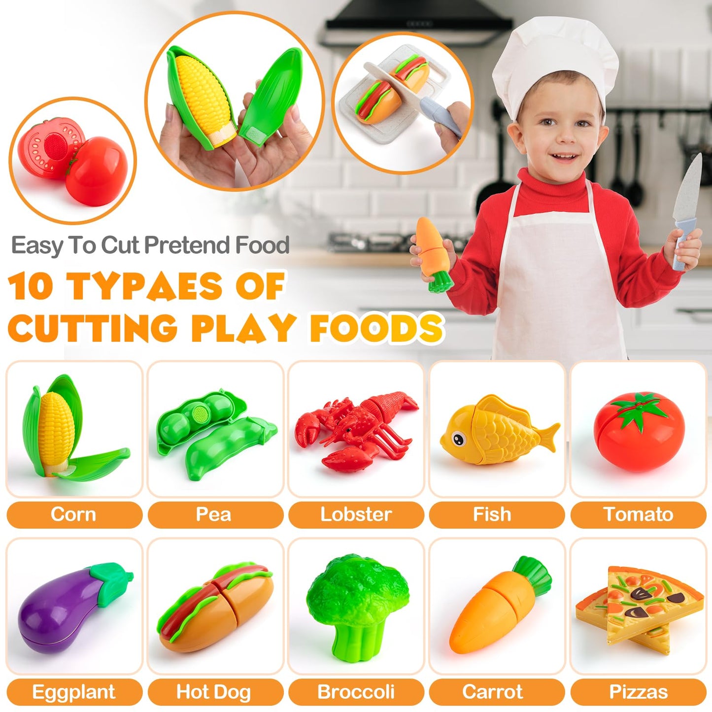 SWEYOGURT TIKJOYFUL 42Pcs Play Kitchen Accessories, Kids Kitchen Pretend Play Toys with Play Pots and Pans, Utensils Cookware Toys, Play Food Set, Toy Vegetables, Learning Gift for Girls Boys
