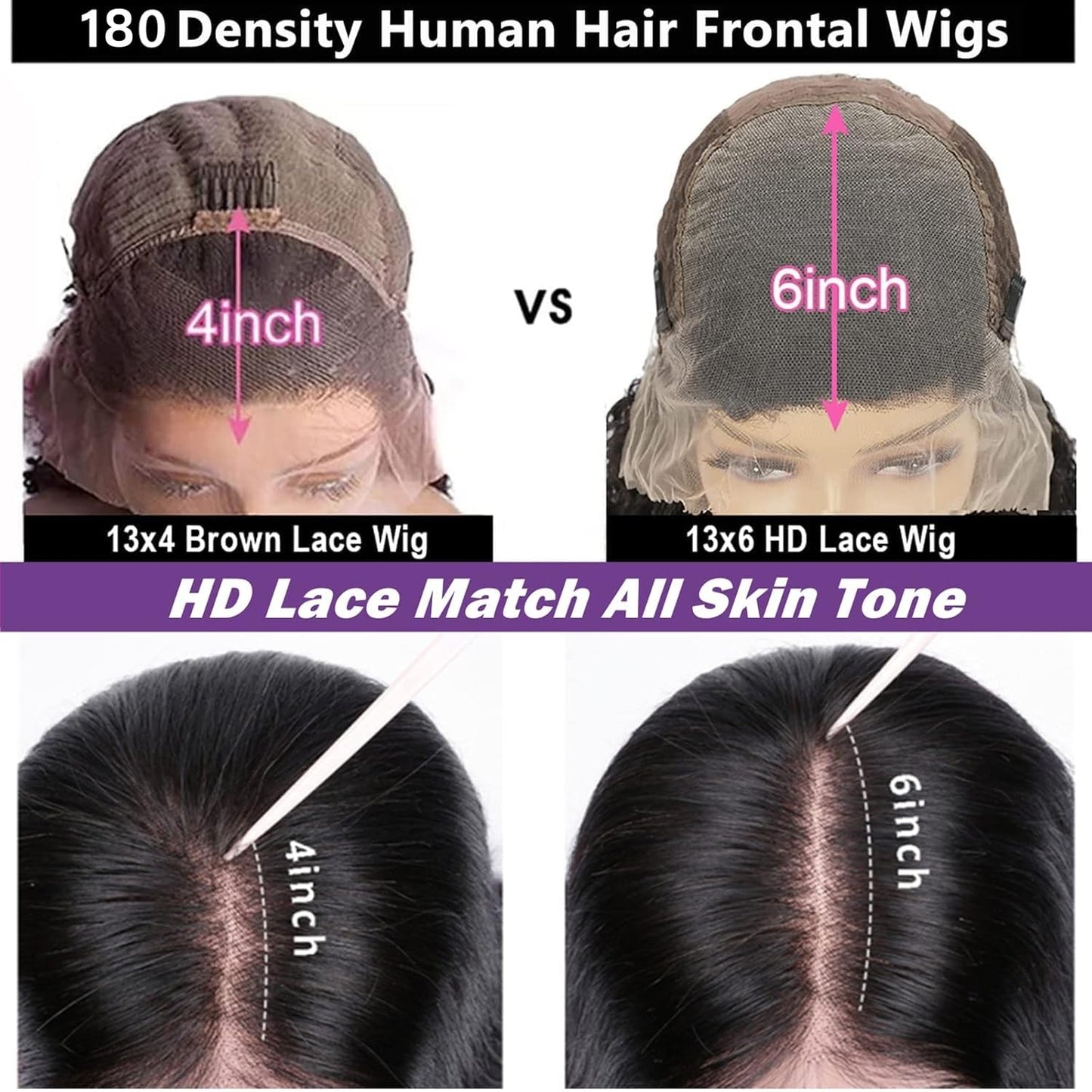 13x6 Deep Wave Lace Front Wigs Human Hair Curly Hd Transparent Lace Frontal Wig for Women Wet and Wavy Glueless Wigs Pre Plucked with Baby Hair Brazilian Hair 180% Density Natural Black 22 Inch