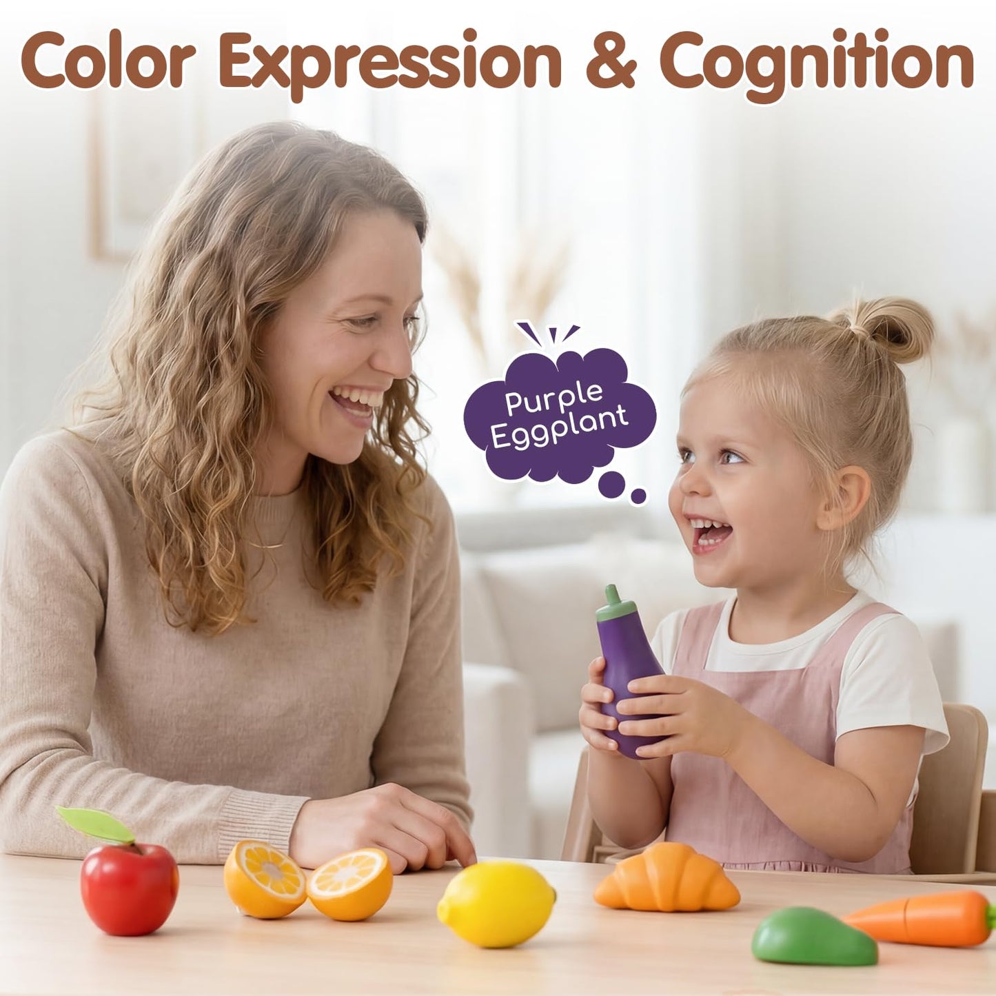 Lehoo Castle Wooden Play Food for Toddlers, Toys Food for Kids Kitchen Accessories, 4 Food Groups Pretend Cutting Fruits, Montessori Toys for Toddlers 2 3 4 Years Old Girls Boys