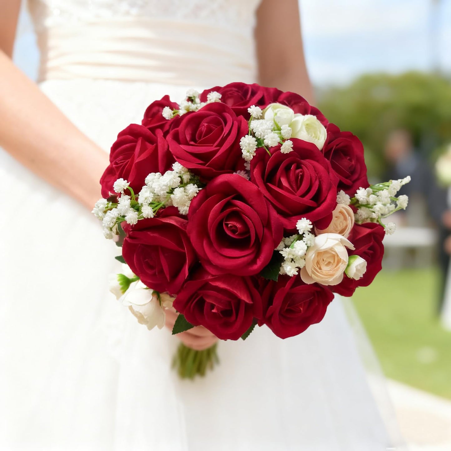100 Pcs Fake Roses Bulk Red Artificial Flowers, Artificial Velvet Silk Roses Bouquet with Stems for Wedding Decoration, Fake Flowers in Vase Valentines Day Floral Arrangement Home Decor Centerpiece