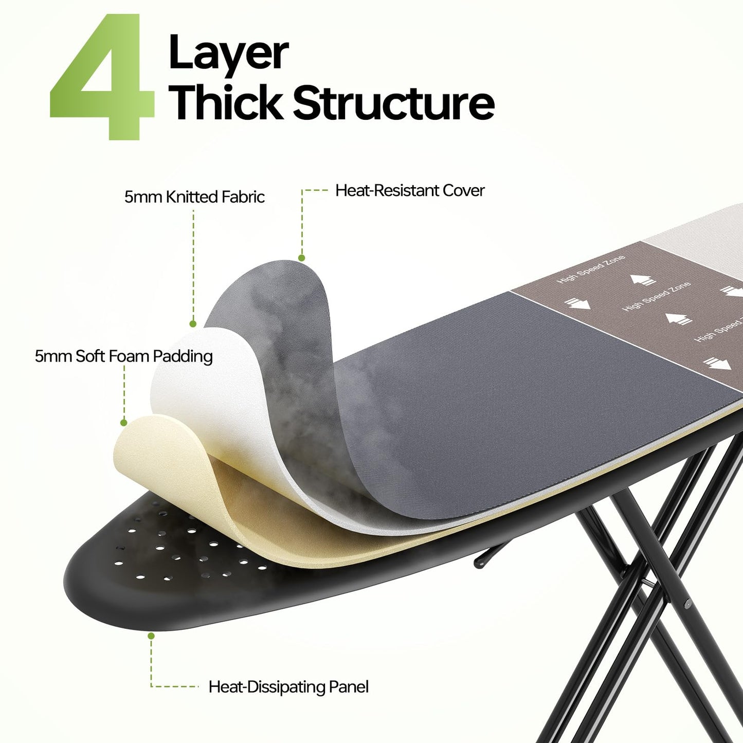 Foldable Ironing Board Standard Size, Iron Board Table Stand Foldable, Space-Saving Iron and Ironing Boards Set, Folding Ironing Boards Full Size with High Speed Zone and Hanging Hook 13x43 Warm Gray