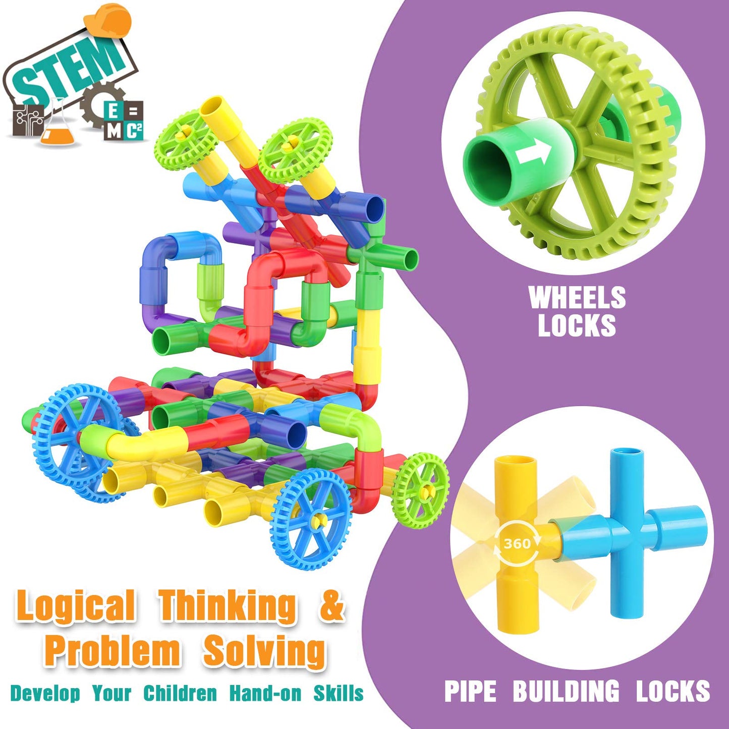 250 Pieces Tube Learning Toy for Toddlers, STEM Educational Containers for Classroom, Preschool Building Toys, Interactive Autistic Sensory Toys, Interactive Gifts