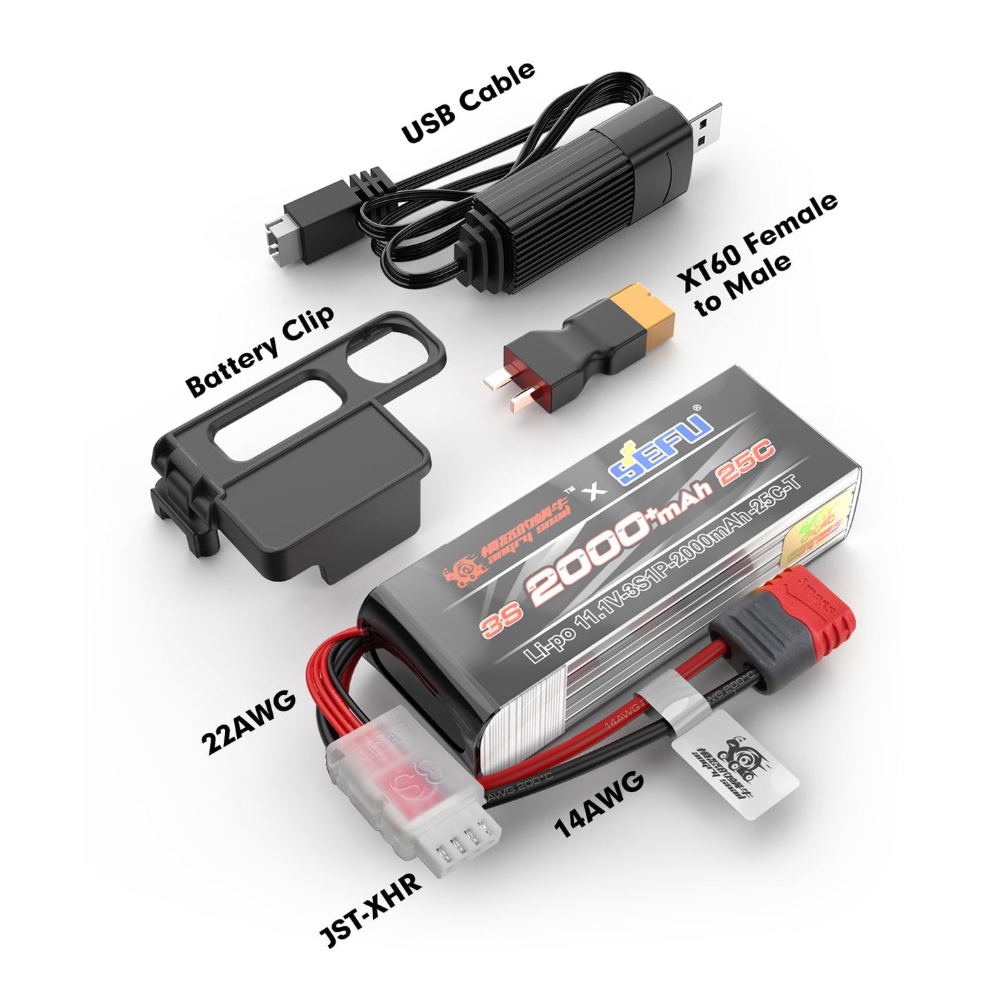 HYPER GO Angry Snail 3S2000 RC Car Upgrade Accessories 3S 11.1V 2000 mAh 25C LiPo Battery, Spare Parts RC Battery All 1/14, 1/16 Scale